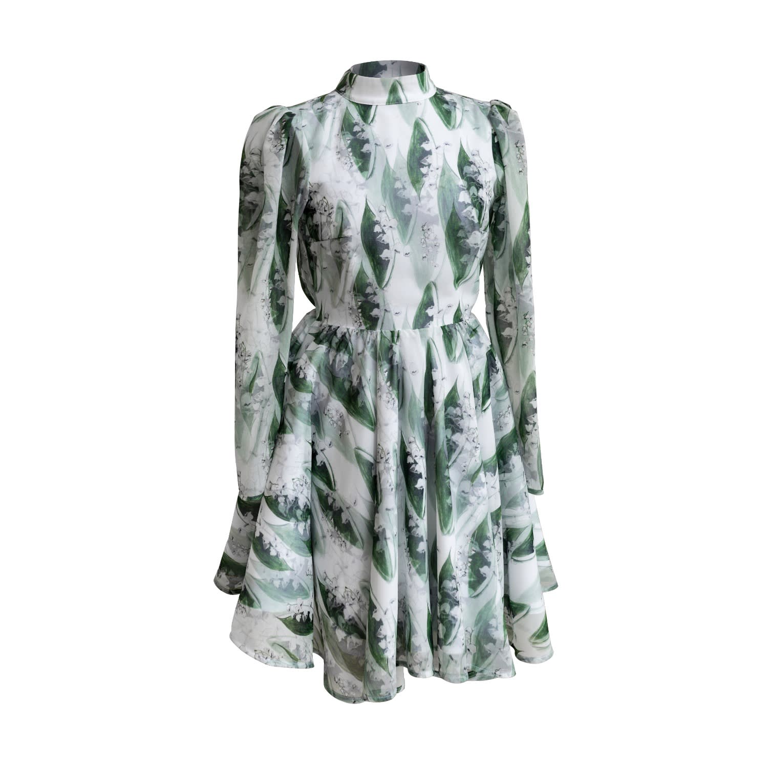 Women's Green / White Backless Dress With Floral Print: Lily Of The Valley | Large | Rainsisters