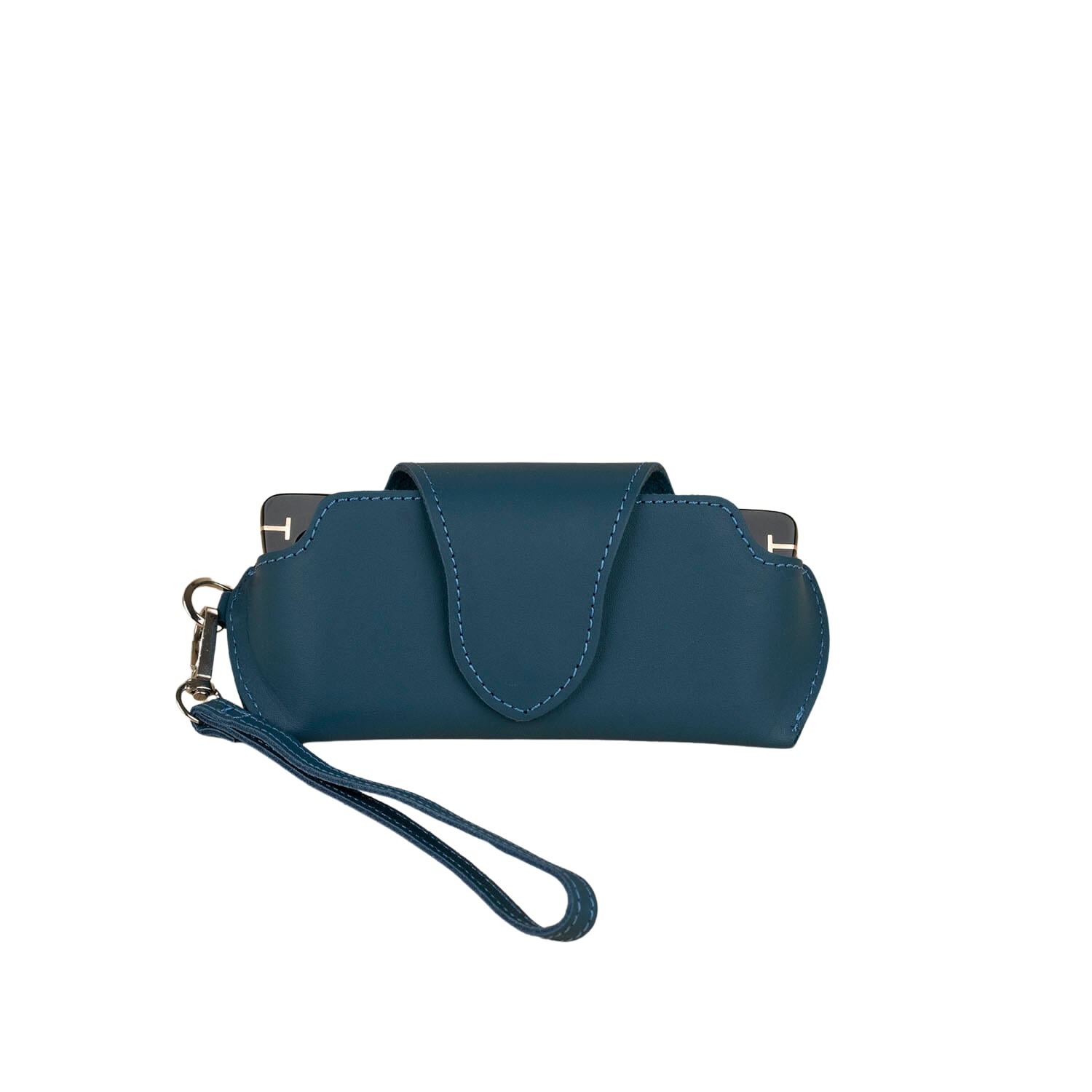 Leathere Women's Leather Sunglass Case With Wrist Strap - Navy Blue - Denver
