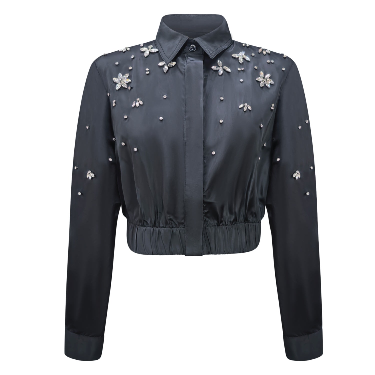 Roch Perel Women's Black / Silver Black Embellished Taffeta Shirt In Multi