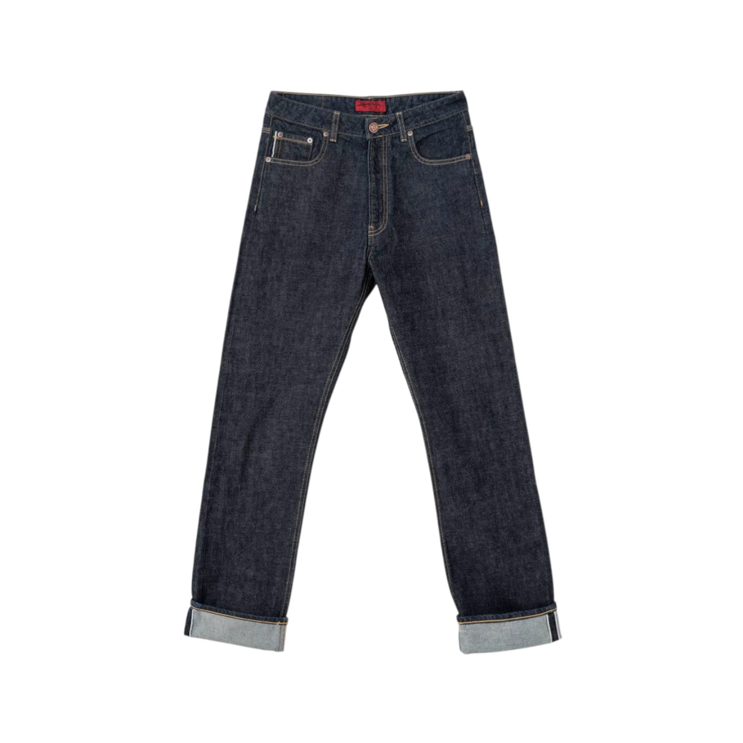 Din & Deen Blue Regular Fit Denim Selvedge Jeans With Raw Effect Katana Collection Woman