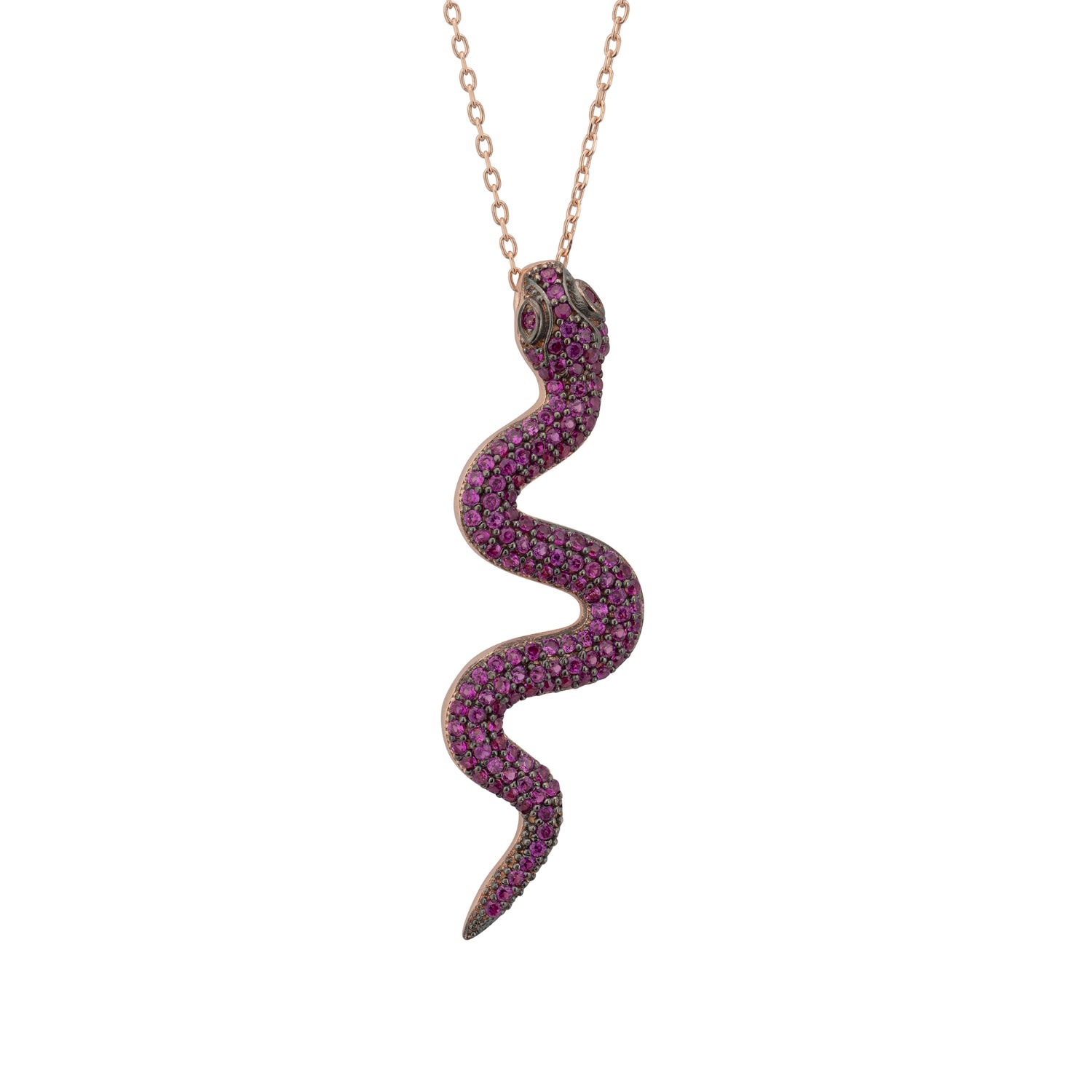 Women’s Pink / Purple / Rose Gold Medusa Snake Pendant Necklace Rosegold Ruby Cz Latelita