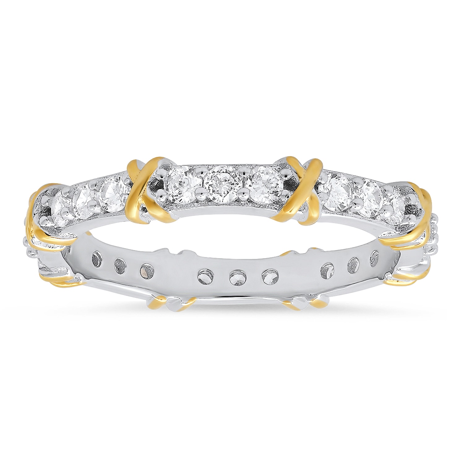 Women’s Silver / Gold Two Tone Diamond Cz "X" Stackable Eternity Band Ring In Sterling Silver Kylie Harper