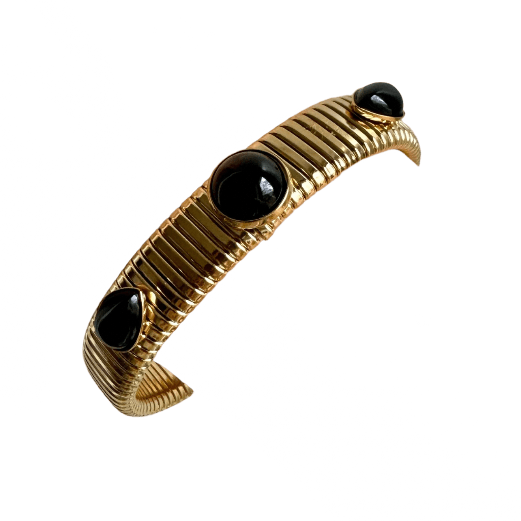Laura Gray Women's Round & Pear Shaped Black Onyx Gold Omega Bracelet