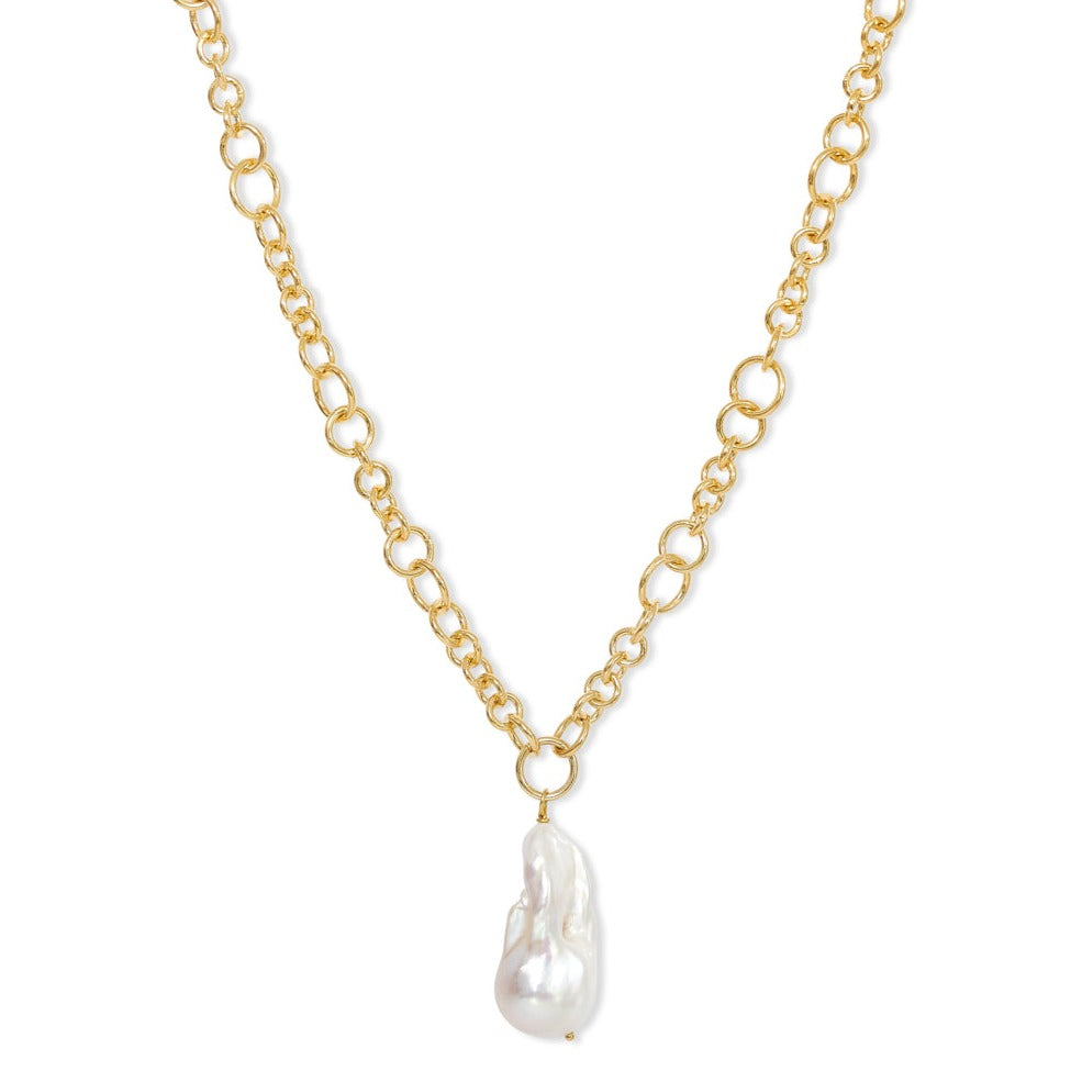 Pearls Of The Orient Online Women's Gold / White Decus Large Baroque 'fireball' Cultured Freshwater Pearl Drop On Chunky Gold Ch In Multi