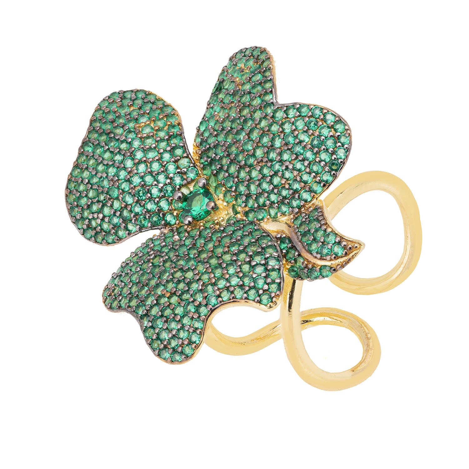 Latelita Women's Green / Gold Flower Cocktail Ring Gold Emerald Green