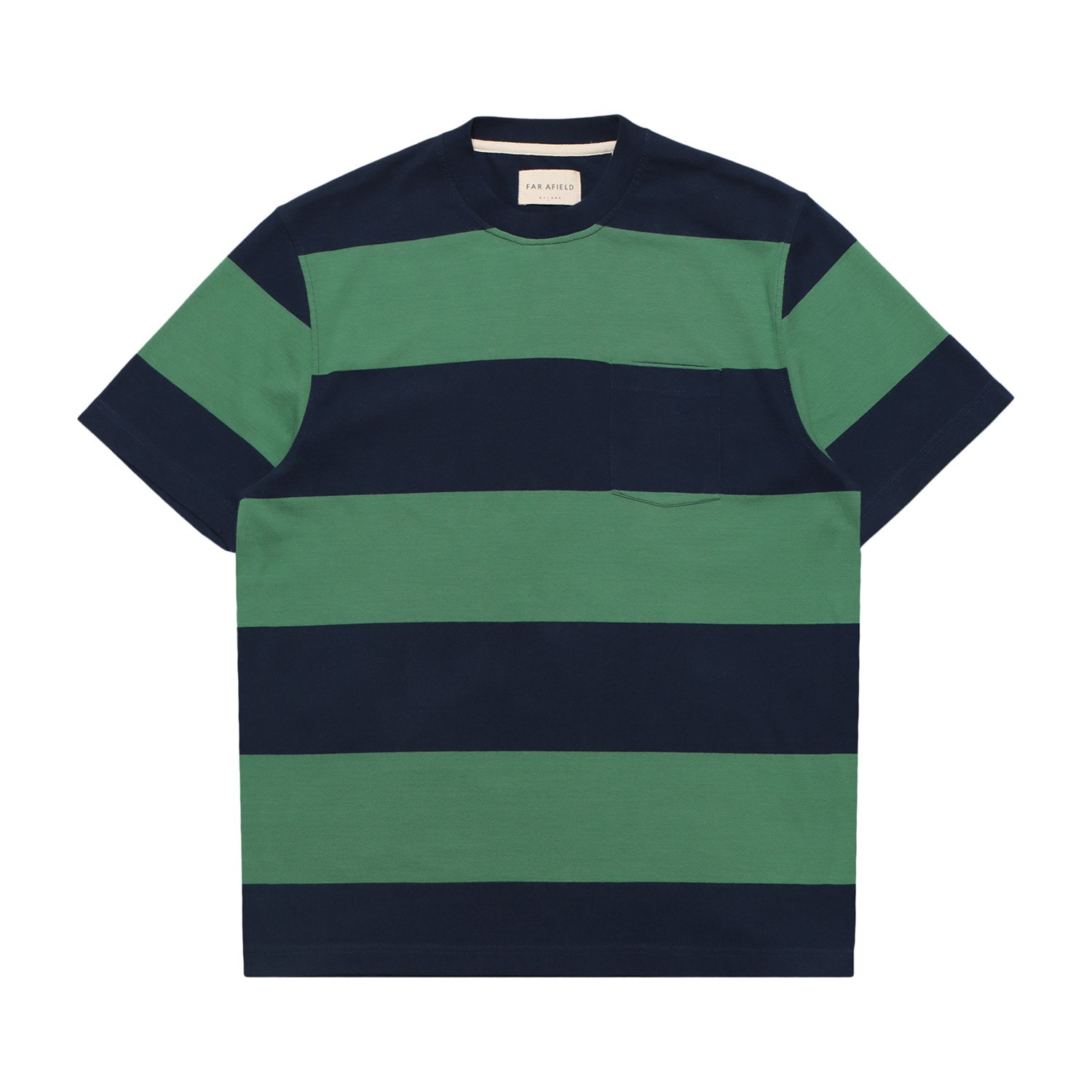 Men’s Green / Blue Bold Stripe Pocket T-Shirt - Navy / Frosty Green Medium Far Afield