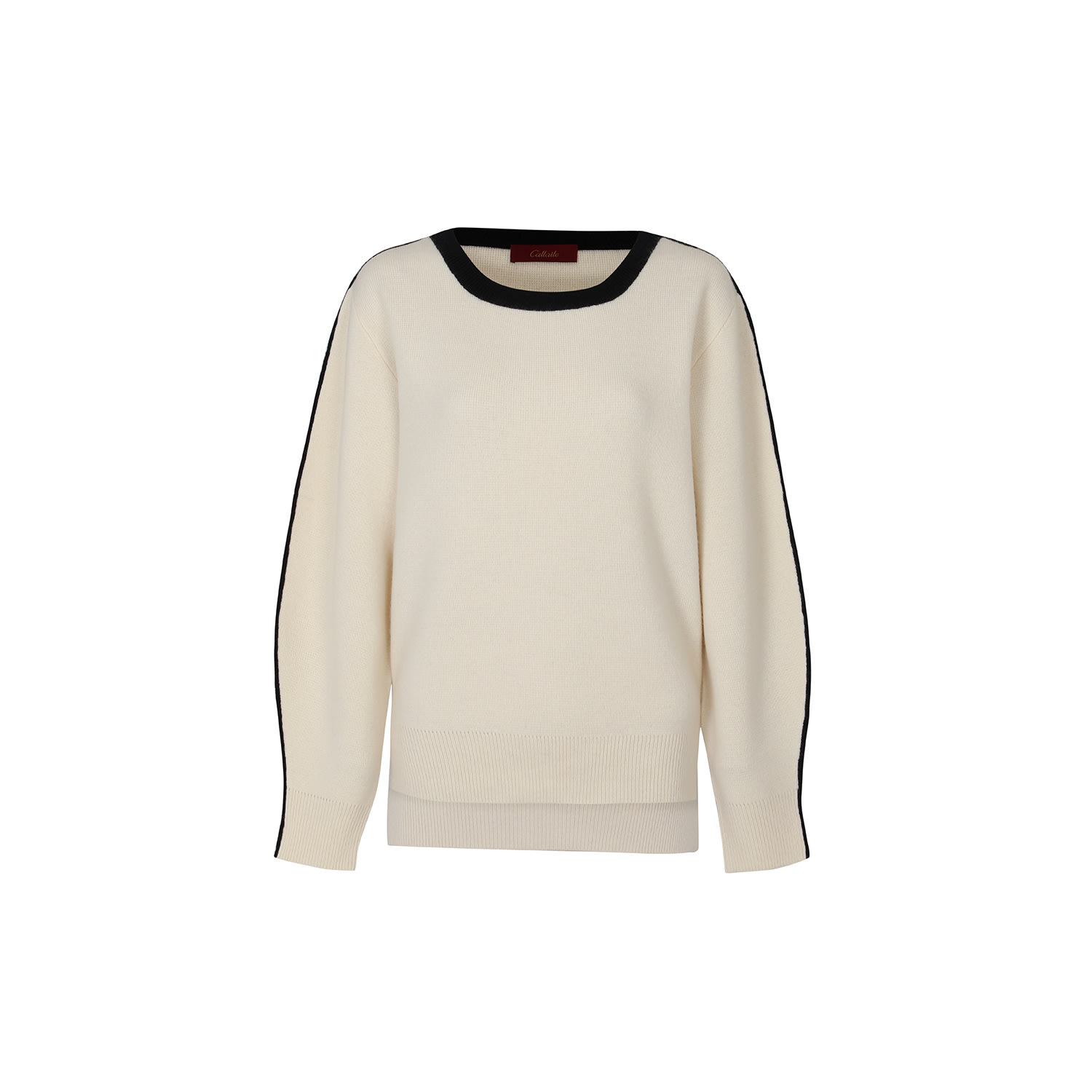 Women’s White Color Line Square Neck Cashmere Sweater-Ivory Small Callaite