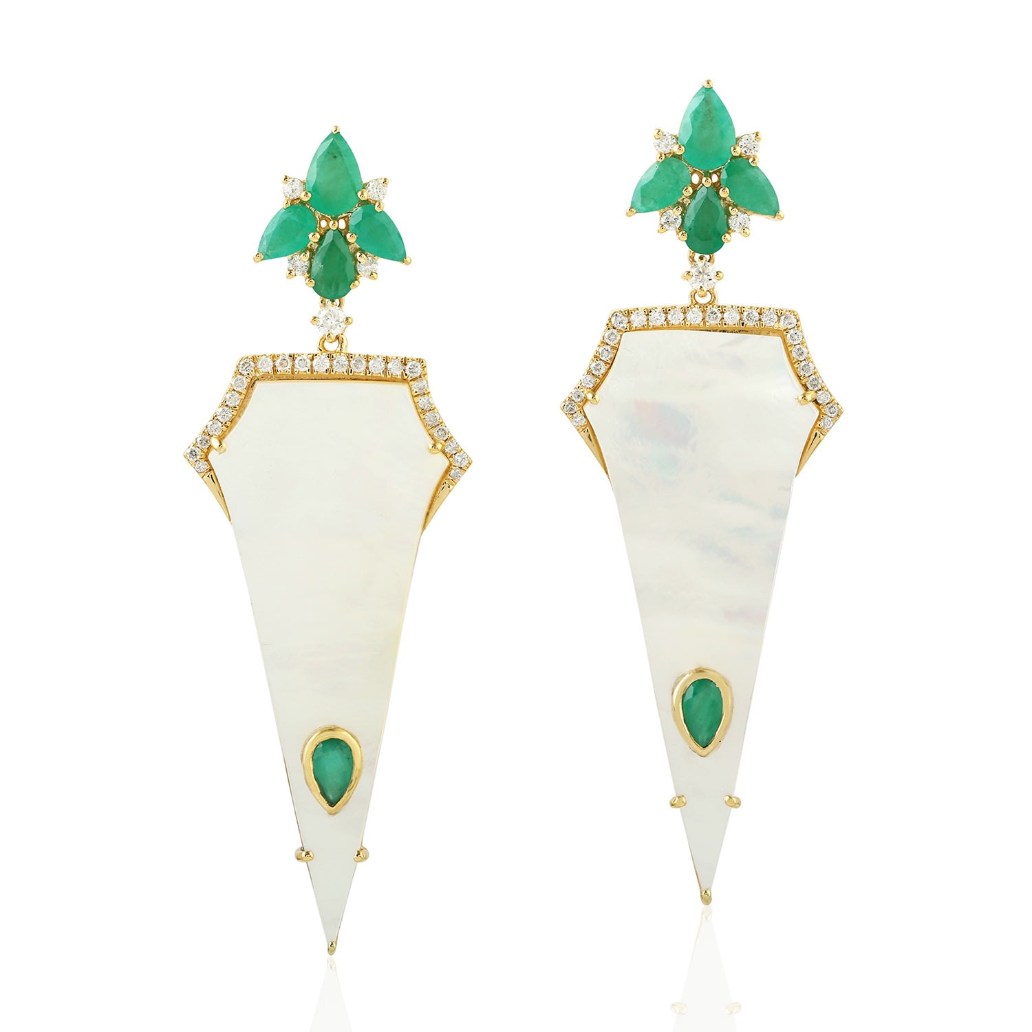 Artisan Women's Gold / White / Green Statement Emerald & Mop Diamond Earrings In 18k Gold In White