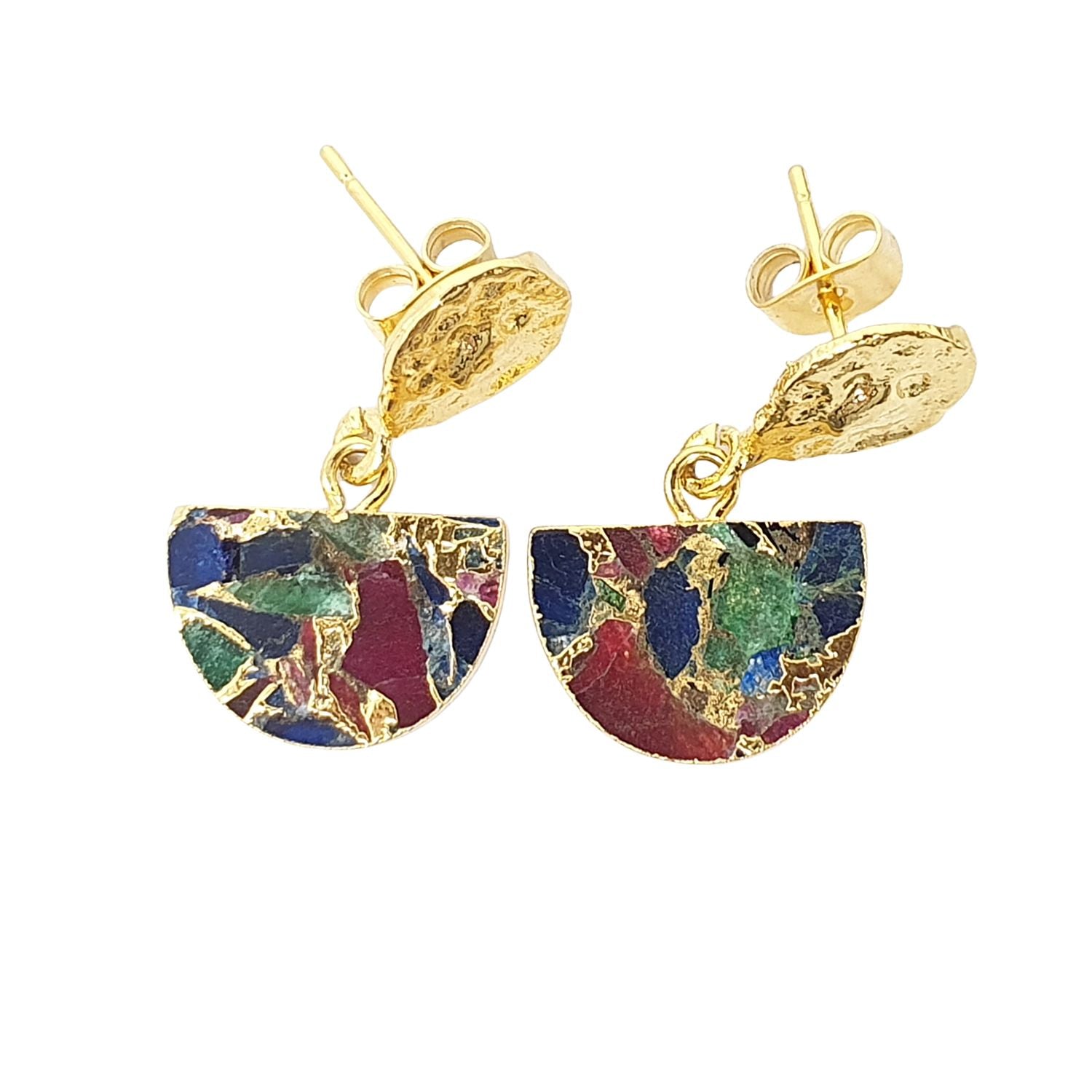 Harfi Women's Green / Red / Gold Statement Ruby Sapphire Emerald Gemstone Earrings In Multi