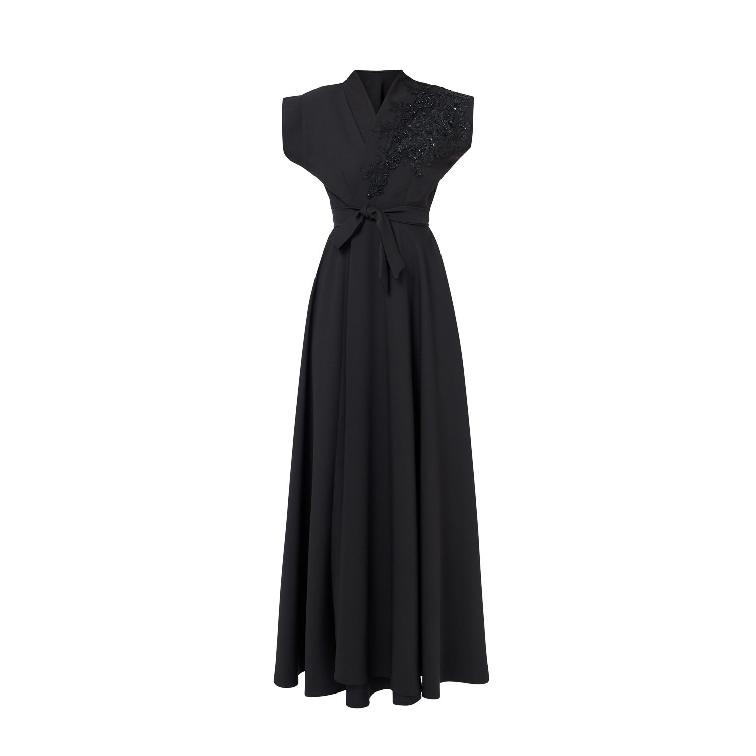 Lia Aram Women's Black Hand-embroidered Wrap Gown In Midnight In Black