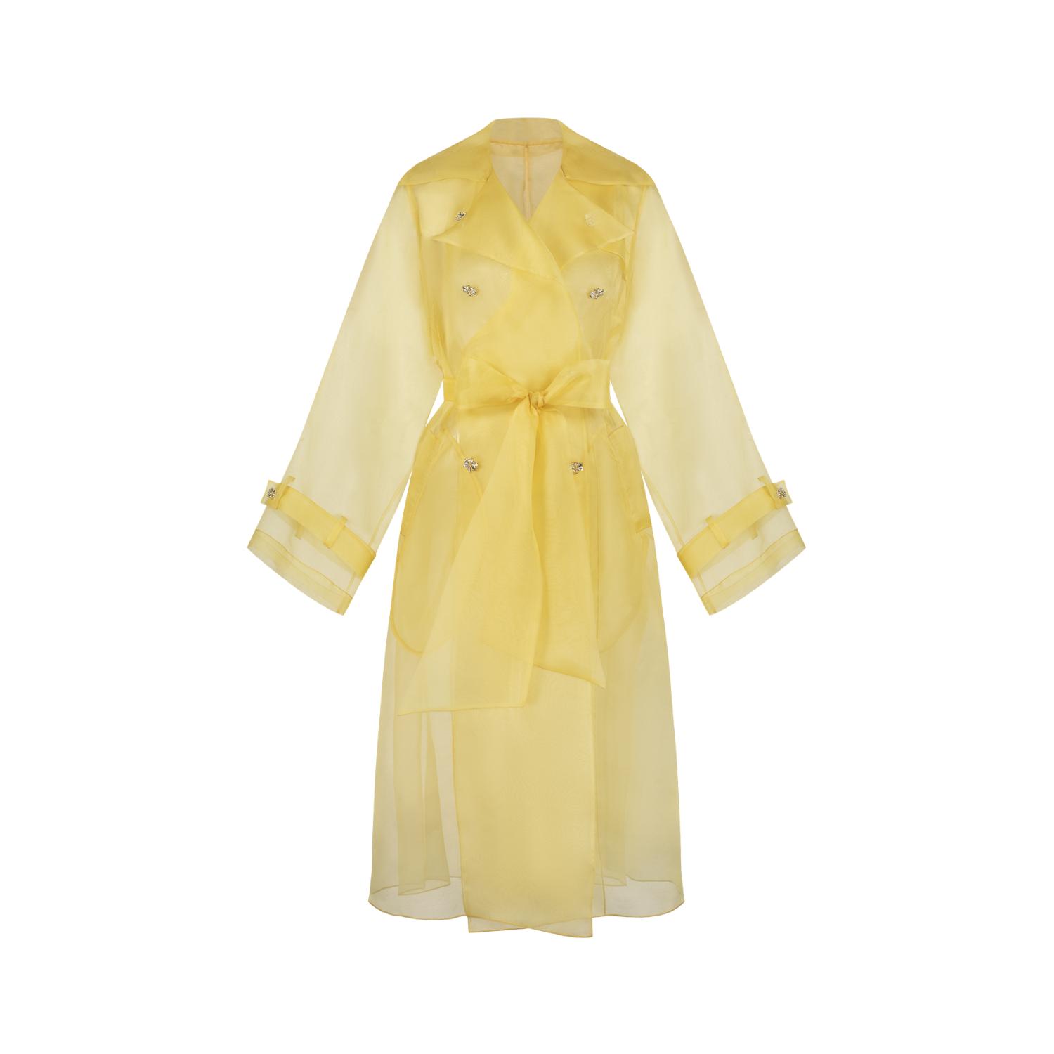 Azzalia Women's Neutrals Pure Silk Organza Trench Coat With Crystal Buttons-beige In Beige