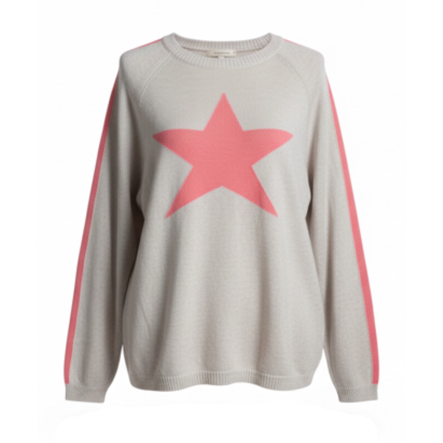 At Last... Women's Neutrals Cashmere Mix Sweater In Beige With Coral Star & Armstripe In Multi
