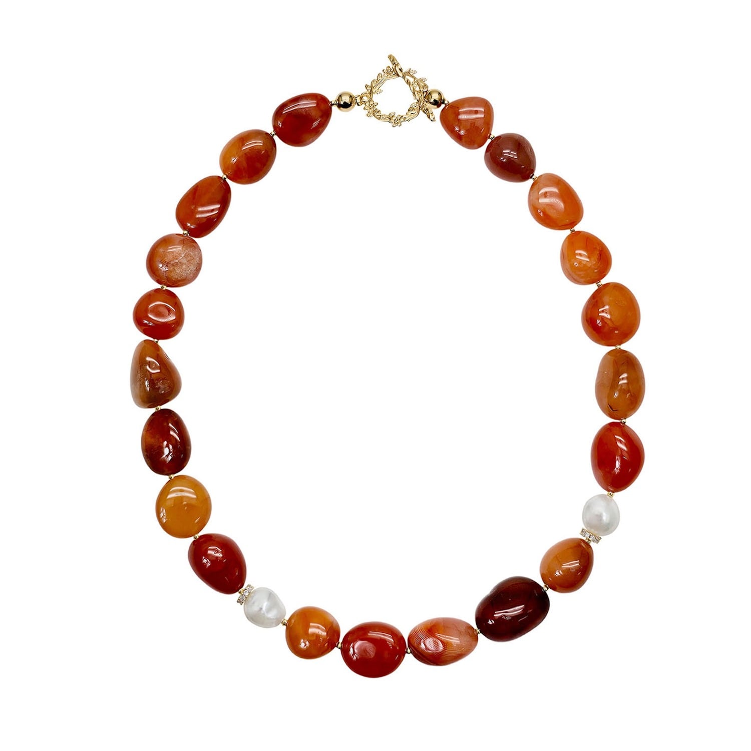 Farra Women's Orange Nugget Red Agate With Freshwater Pearls Choker In Orange