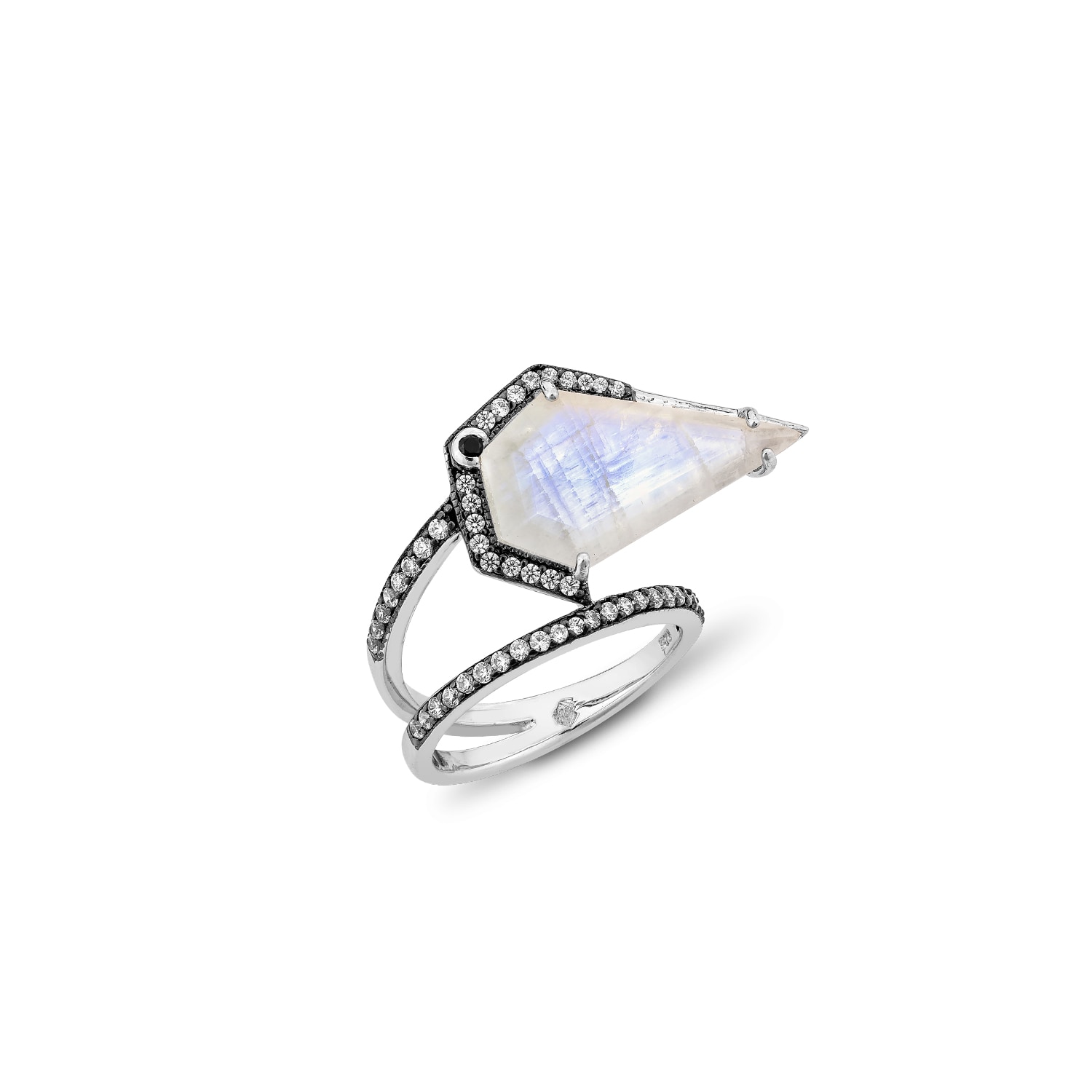 Sally Skoufis Women's Black / Blue / White Blade Ring With Natural Black Diamond & Moonstone In Platinum In Multi