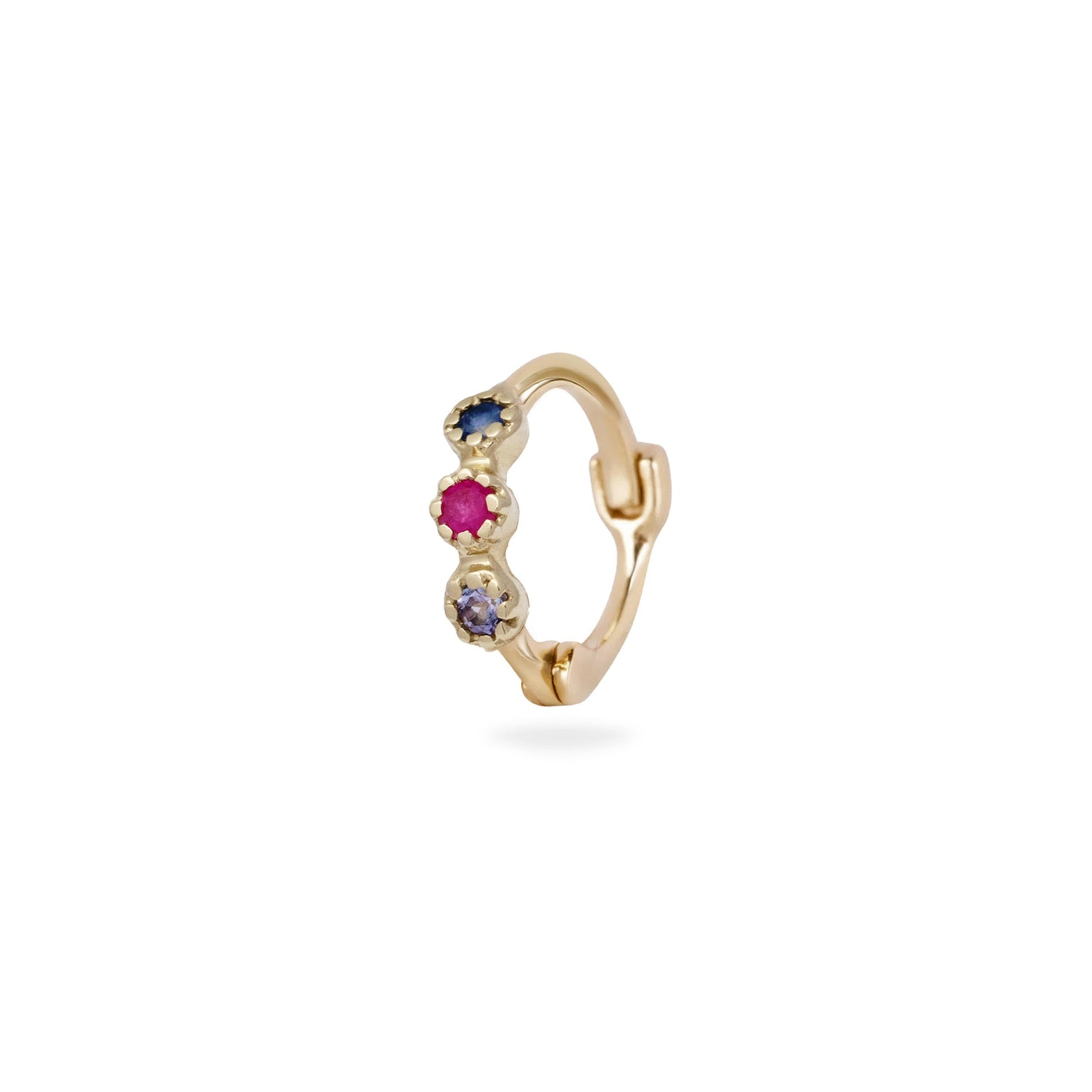 Zohreh Women's Blue / Pink / Gold Mini Sapphire, Ruby & Tanzanite Trilogy Huggie Hoop Earring 9k Gold In Gold