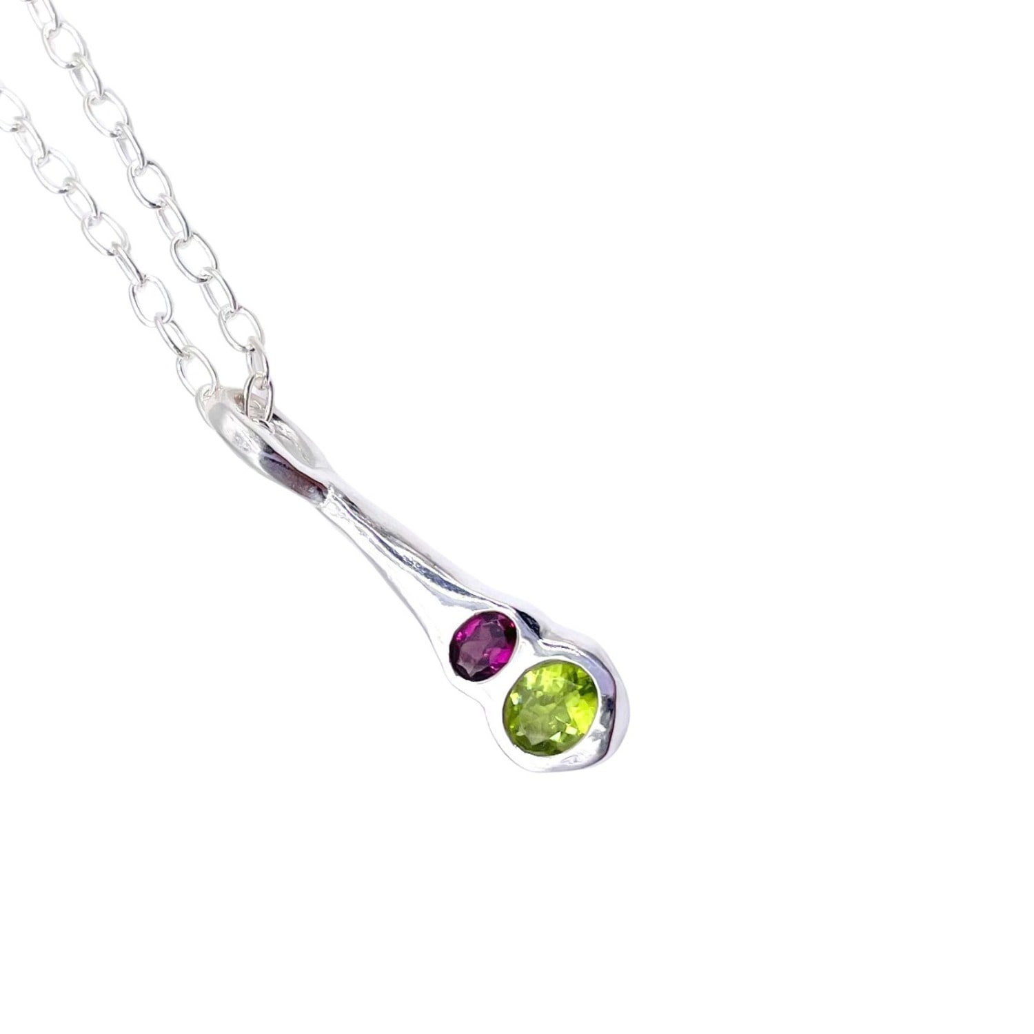 Amy Delson Jewelry Women's Pink / Green / Silver Olivia - Green Peridot, Pink Rhodolite Garnet Two Stone Silver Pendant