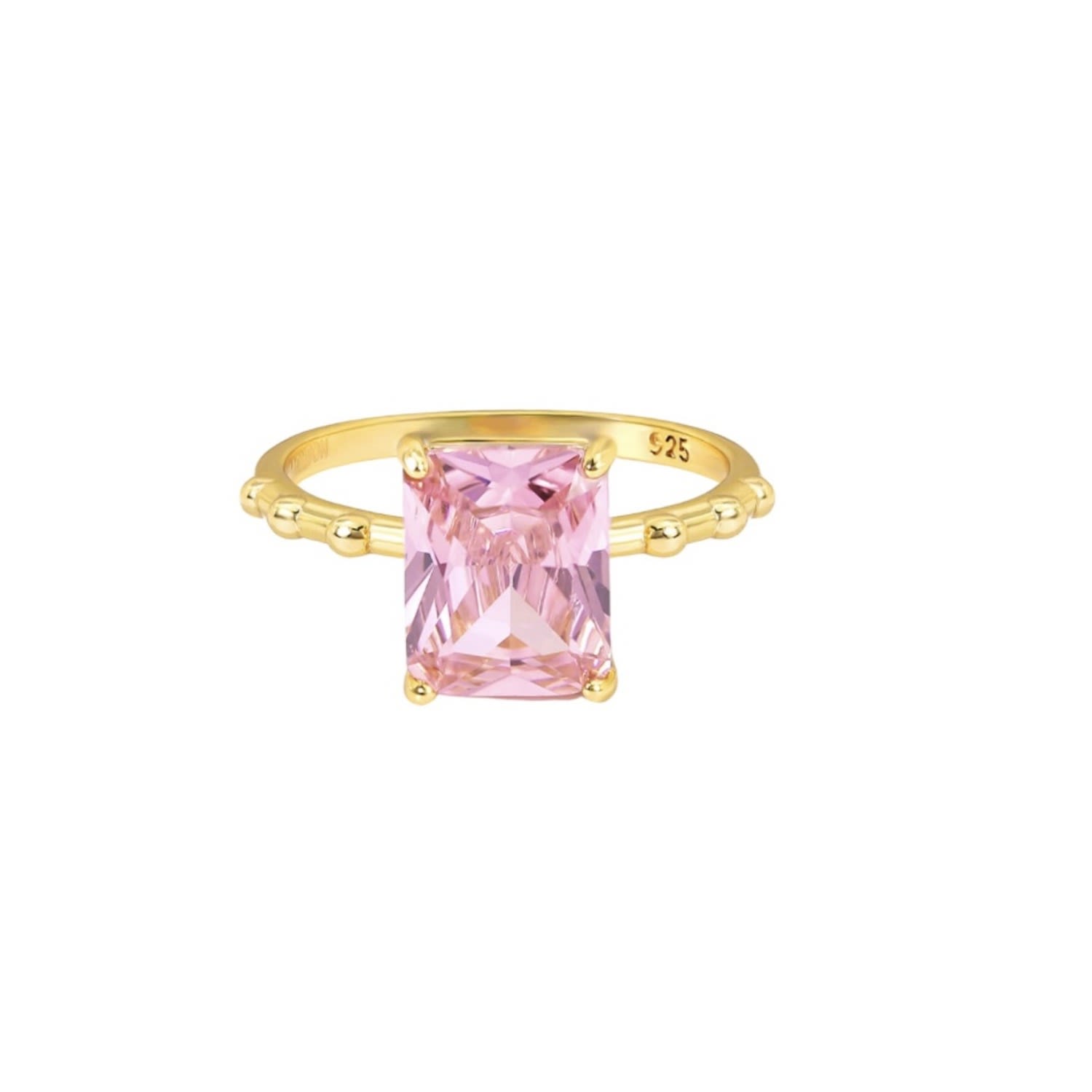 Women’s Pink Zirconia Rock Statement Cocktail Ring 18K Gold On Sterling Silver Gemsa London