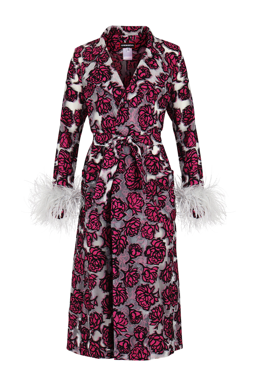 Women’s Pink / Purple / Red Rose Red Coat With Detachable Feathers Cuffs Medium Andreeva