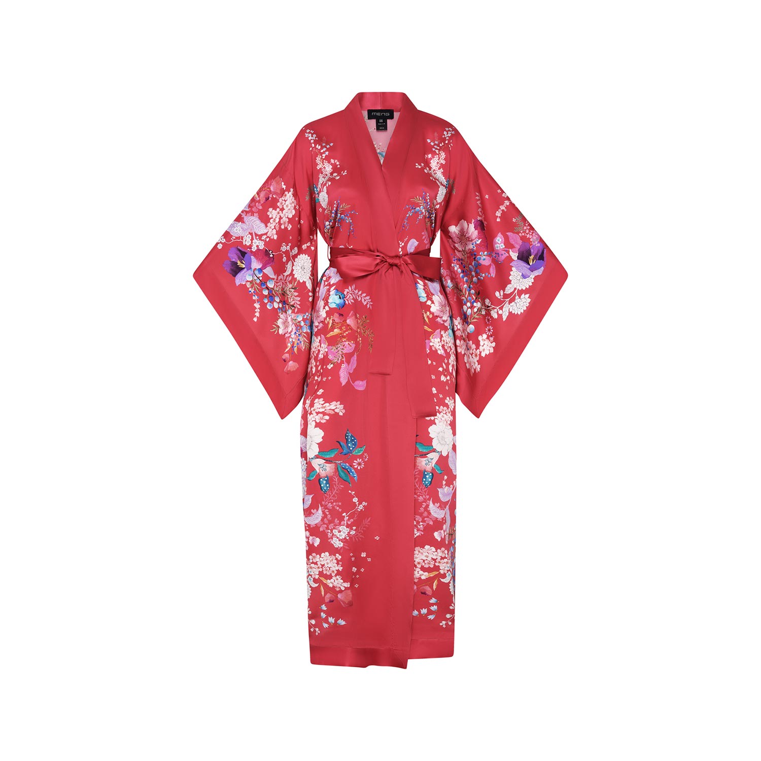 Women's Vermillion Red Silk Satin Kimono | One Size | Meng