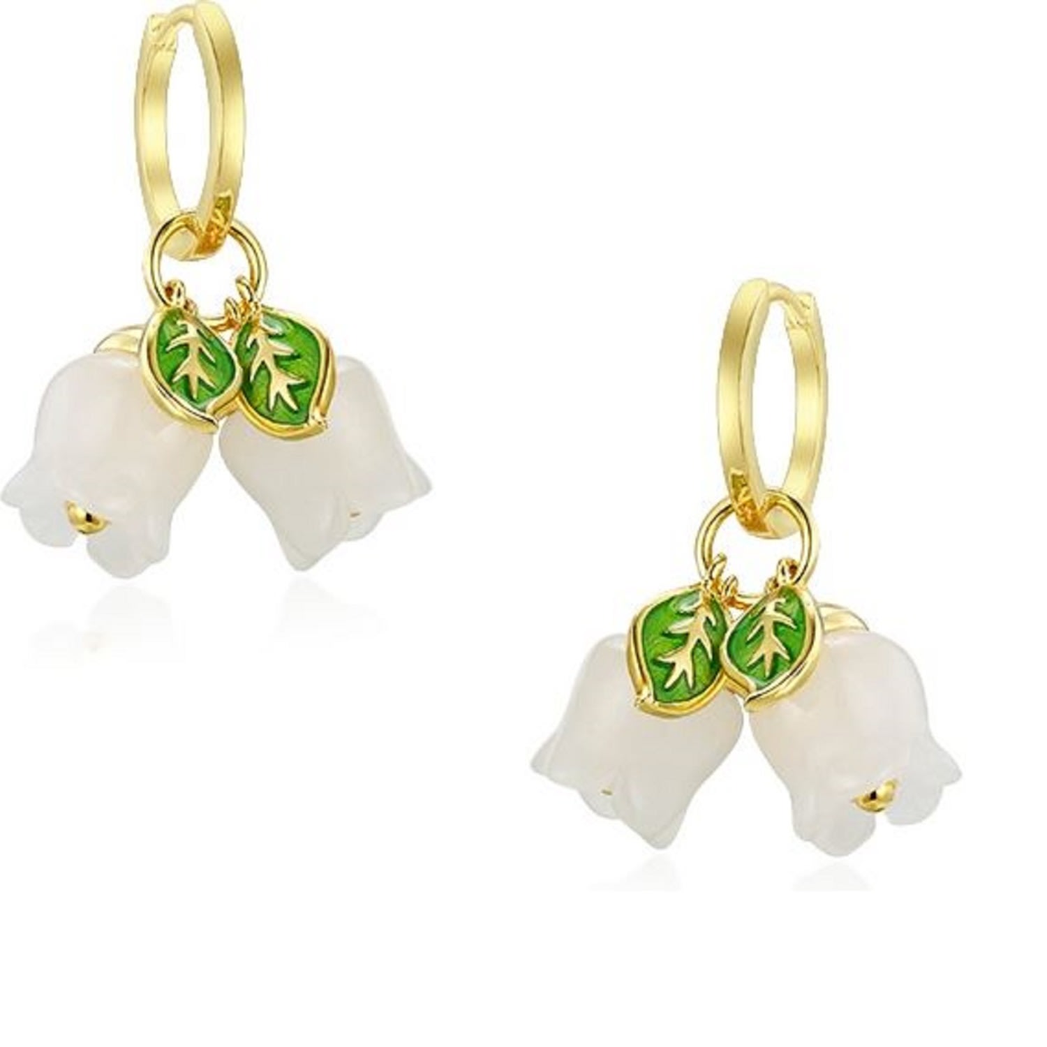 House Of Elliott Women's White / Gold / Green Lily Of The Valley Jade Earrings In Multi