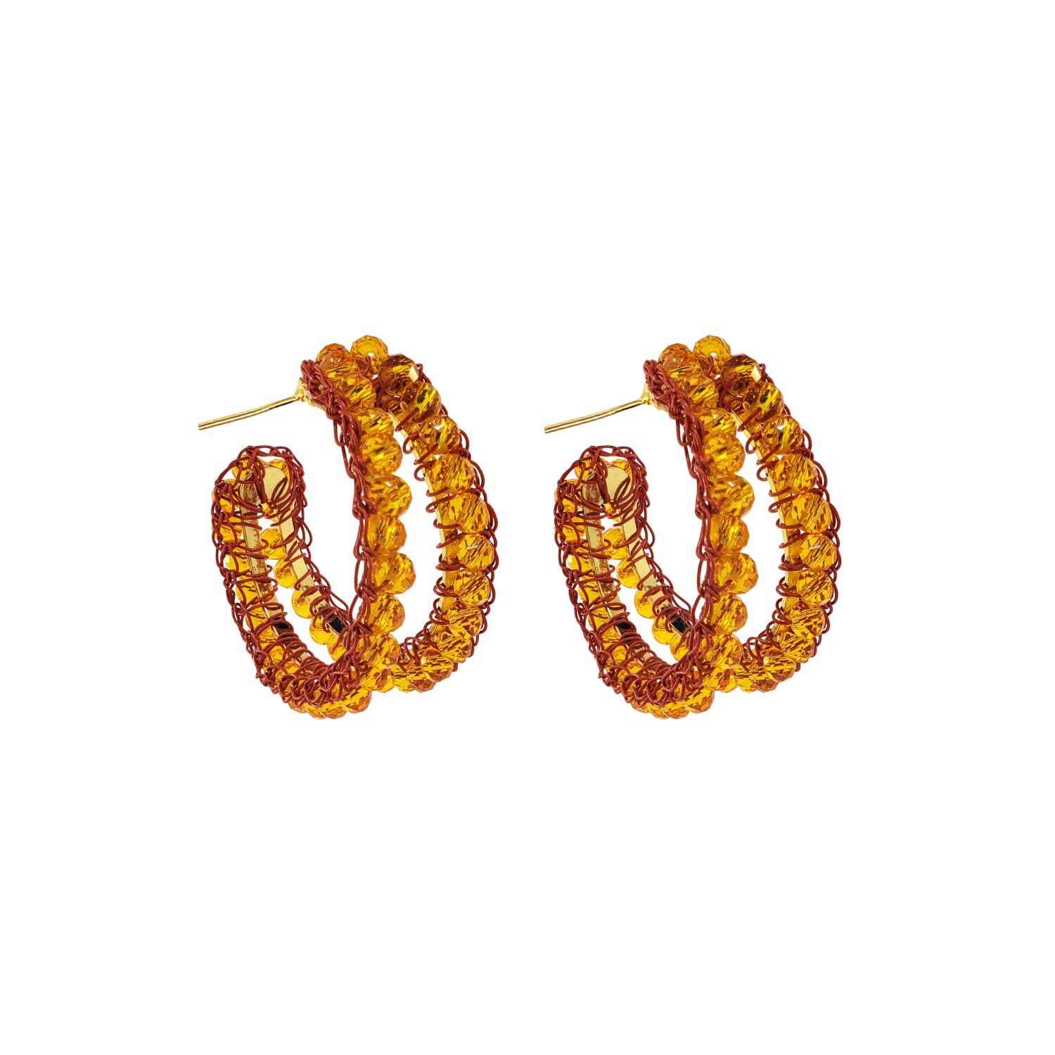 Lavish By Tricia Milaneze Women's Gold / Yellow / Orange Orange Nina Maxi Handmade Crochet Double Hoops
