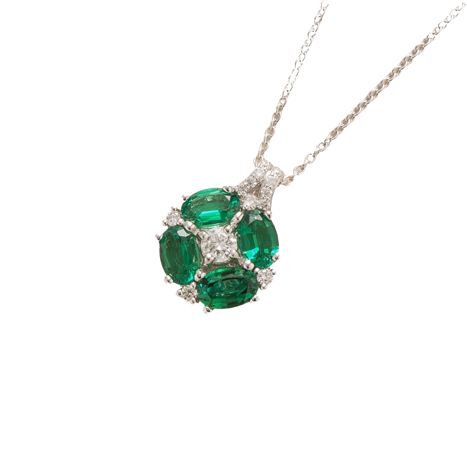 Women’s Green / White Pristi White Gold Pendant Necklace With Emeralds & Diamonds Juvetti