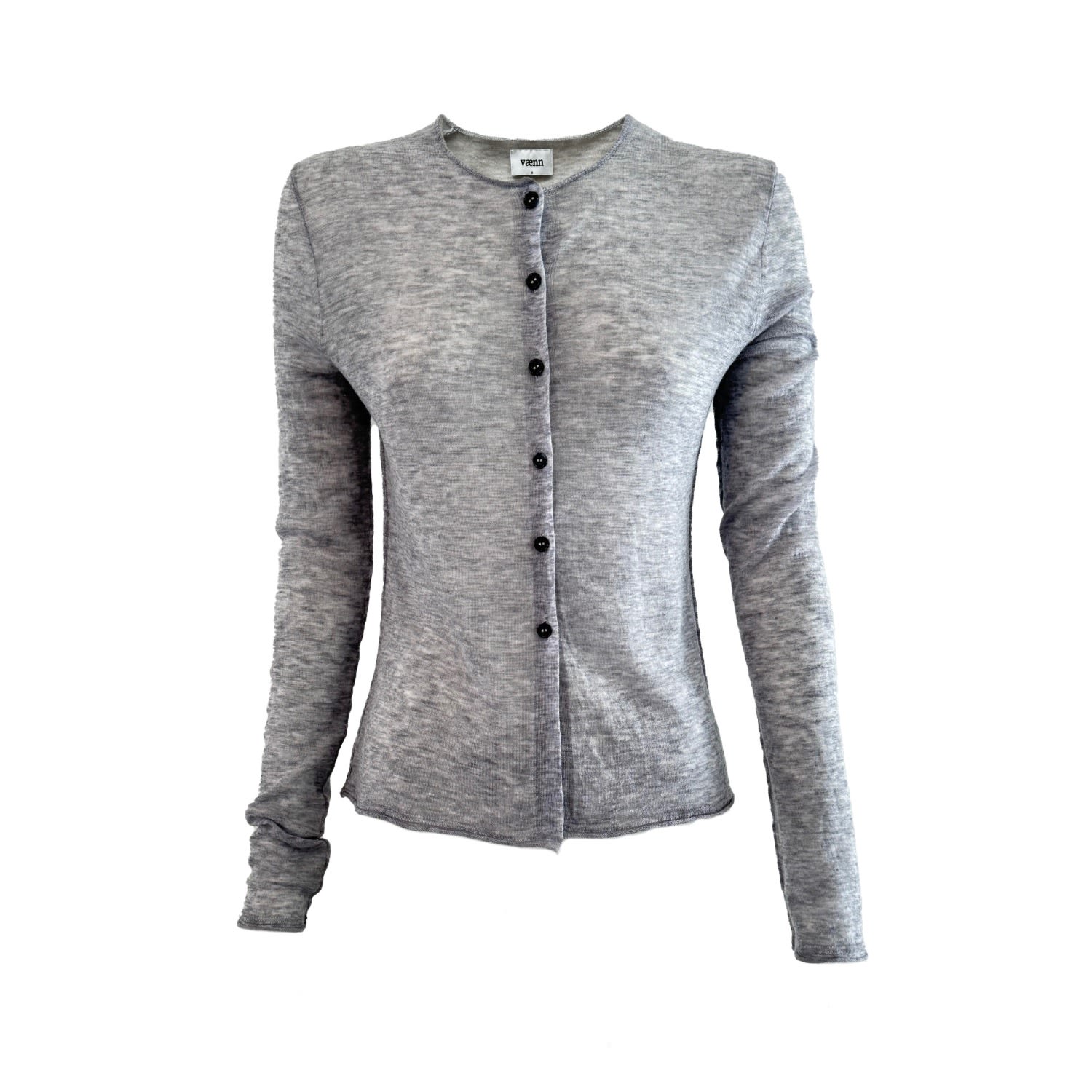 VÆNN WOMEN'S GREY NASSAU SHEER CROP CARDY CLOUD MELANGE