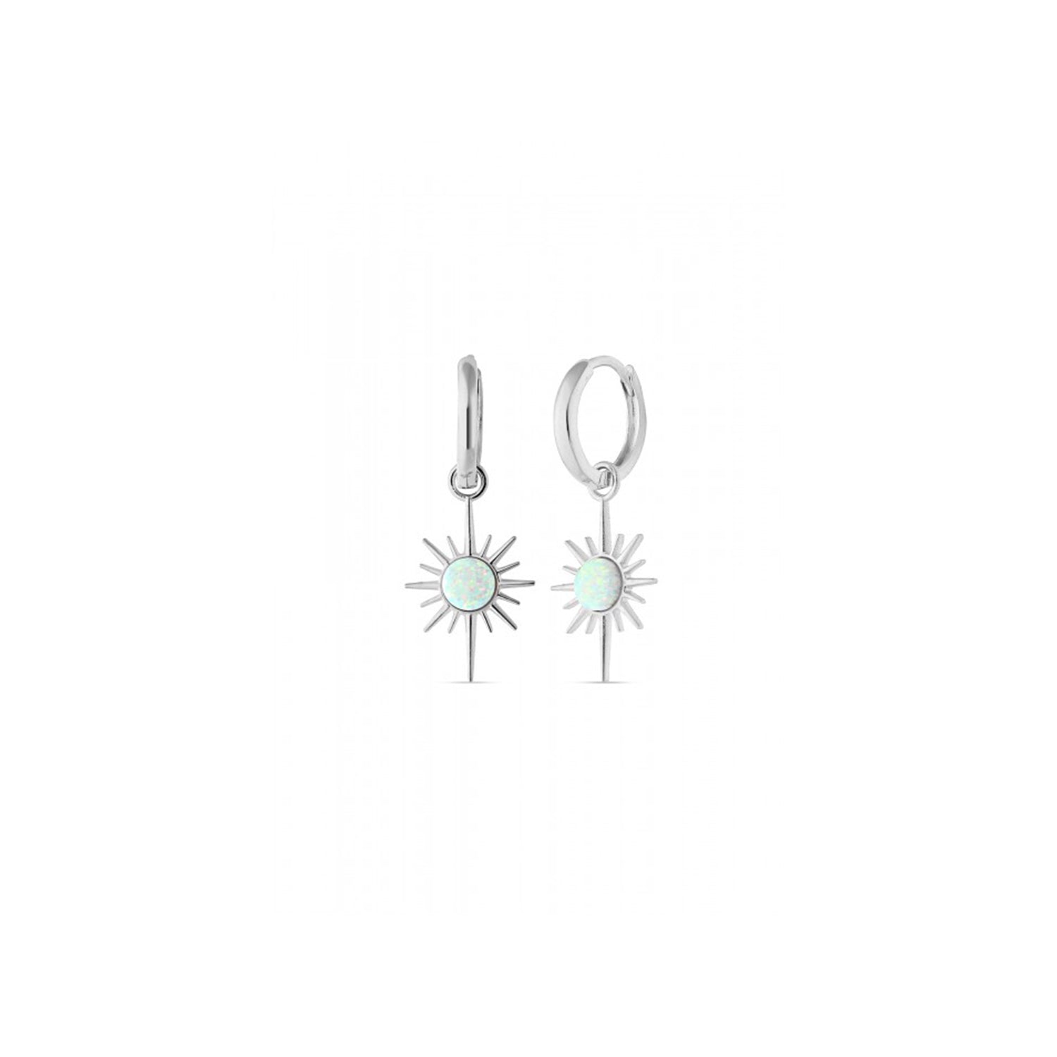 Spero London Women's Silver / White White Opal Northern Star Starburst Drop Hoop Earring Sterling Silver - Silver In Multi