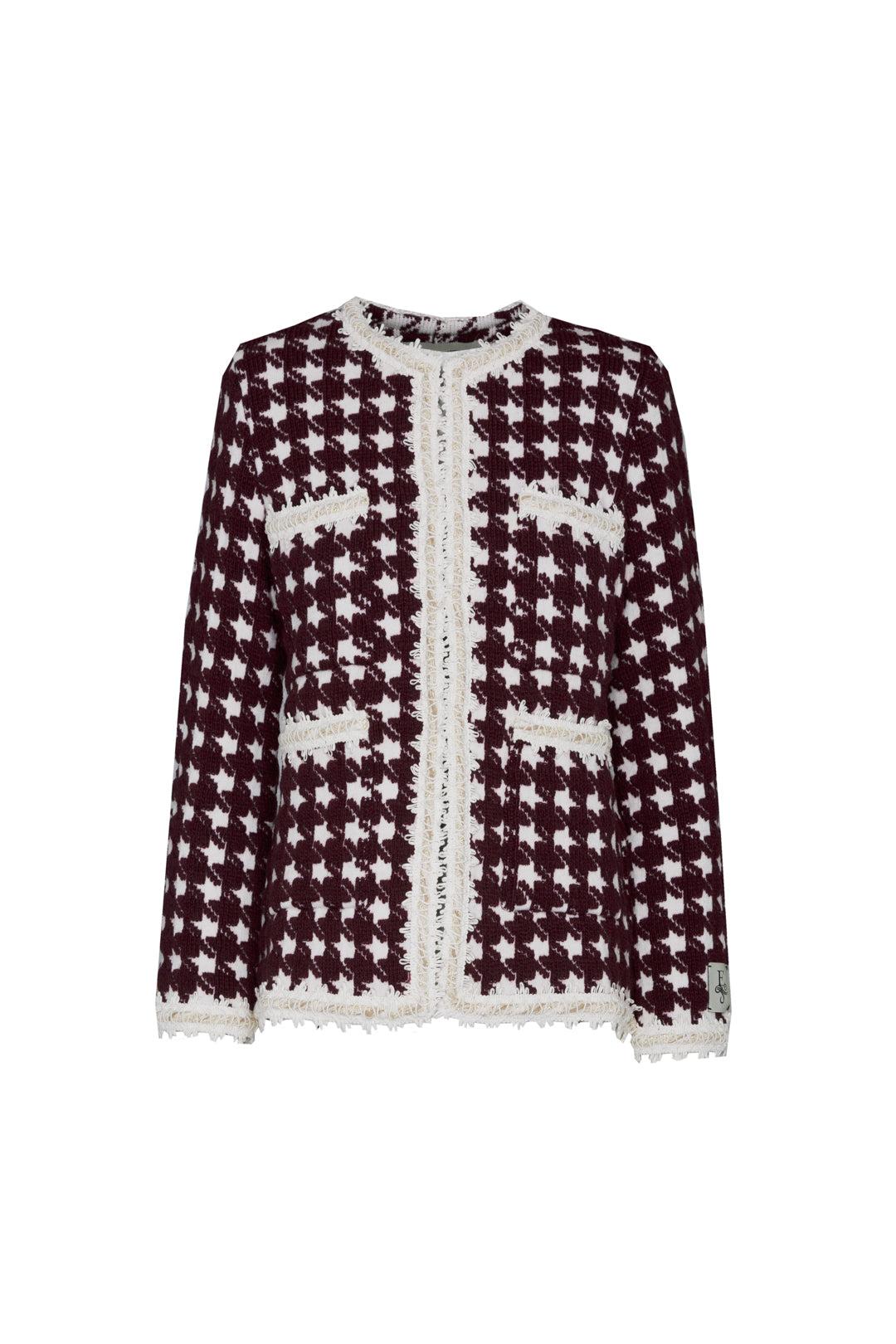 The Extreme Collection Women's Neutrals Margot Maroon Houndstooth Jacket In Multi