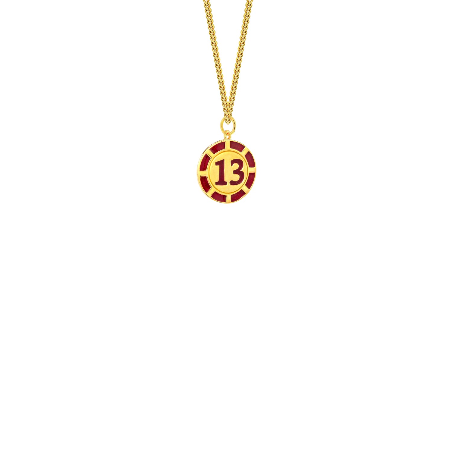 True Rocks Men's Gold / Red Mini No.13 Poker Chip Pendant 18kt Gold-plated & Red Enamel In Multi