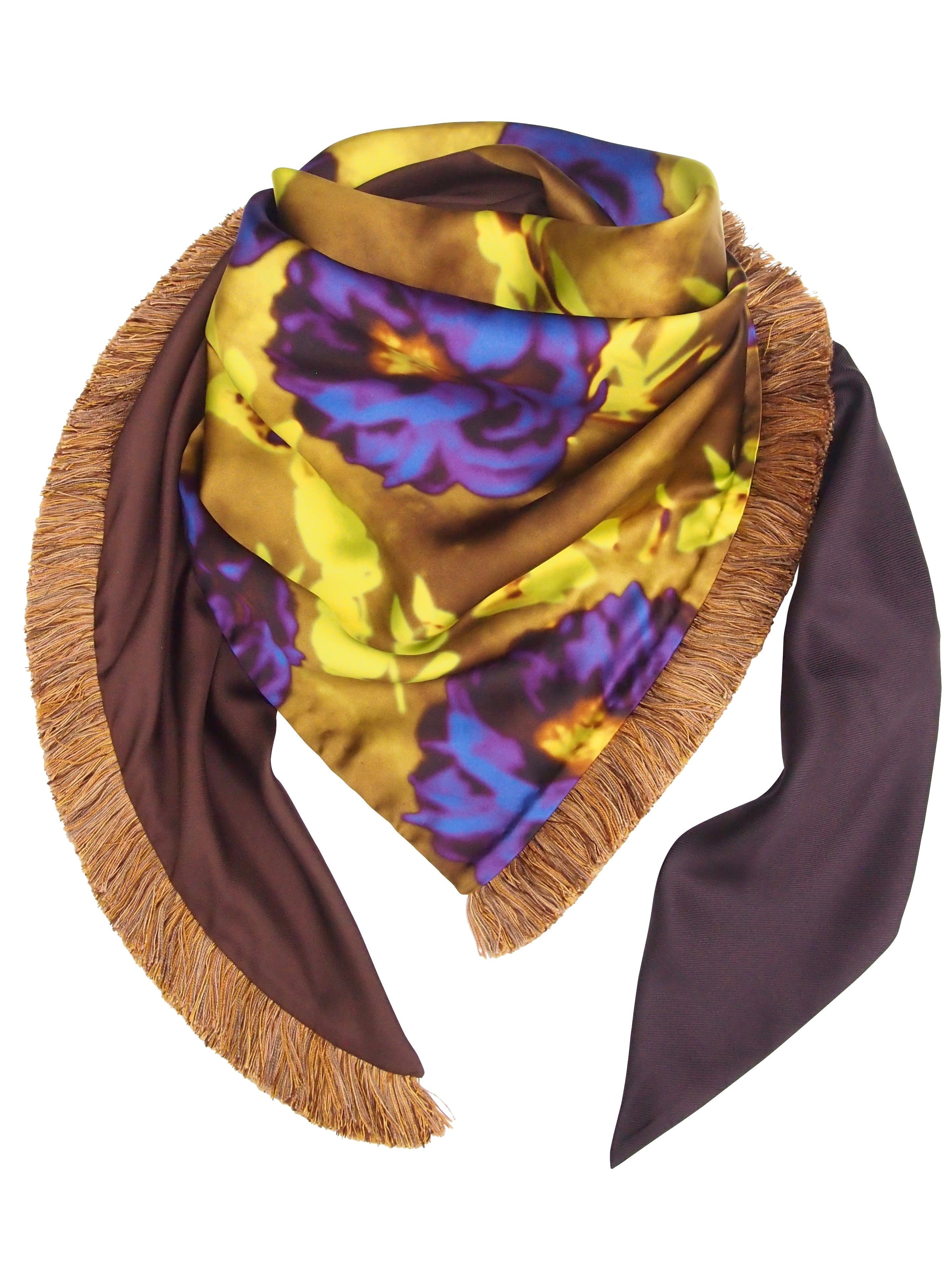 Capitana Women's Yellow / Brown / Purple Valetti  – Reversible Triangle Scarf With Luxe Fringe Trim In Multi