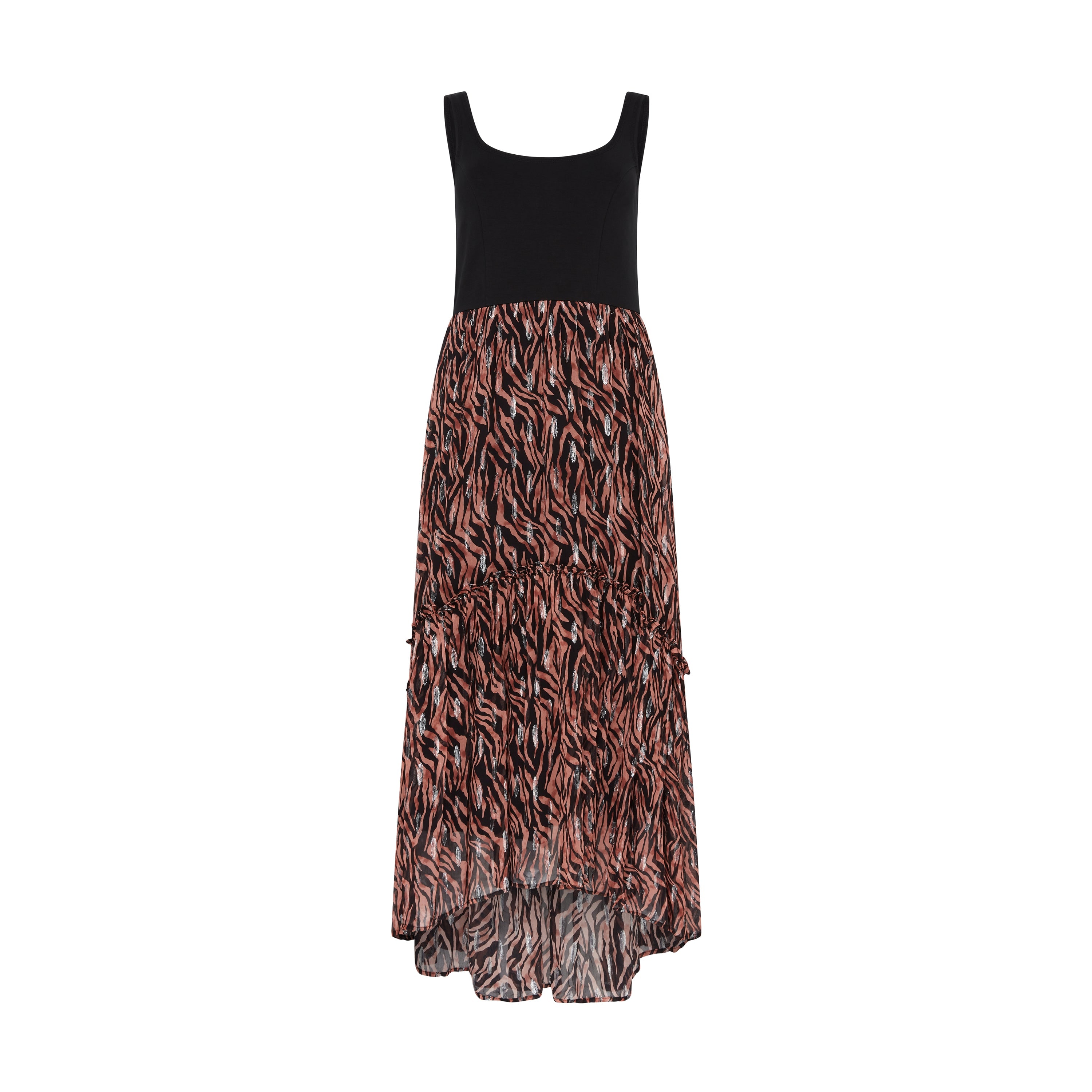 Rose & Nancy Women's Black / Yellow / Orange Mia Fabric Mix Tiger Print Maxi In Black/yellow/orange