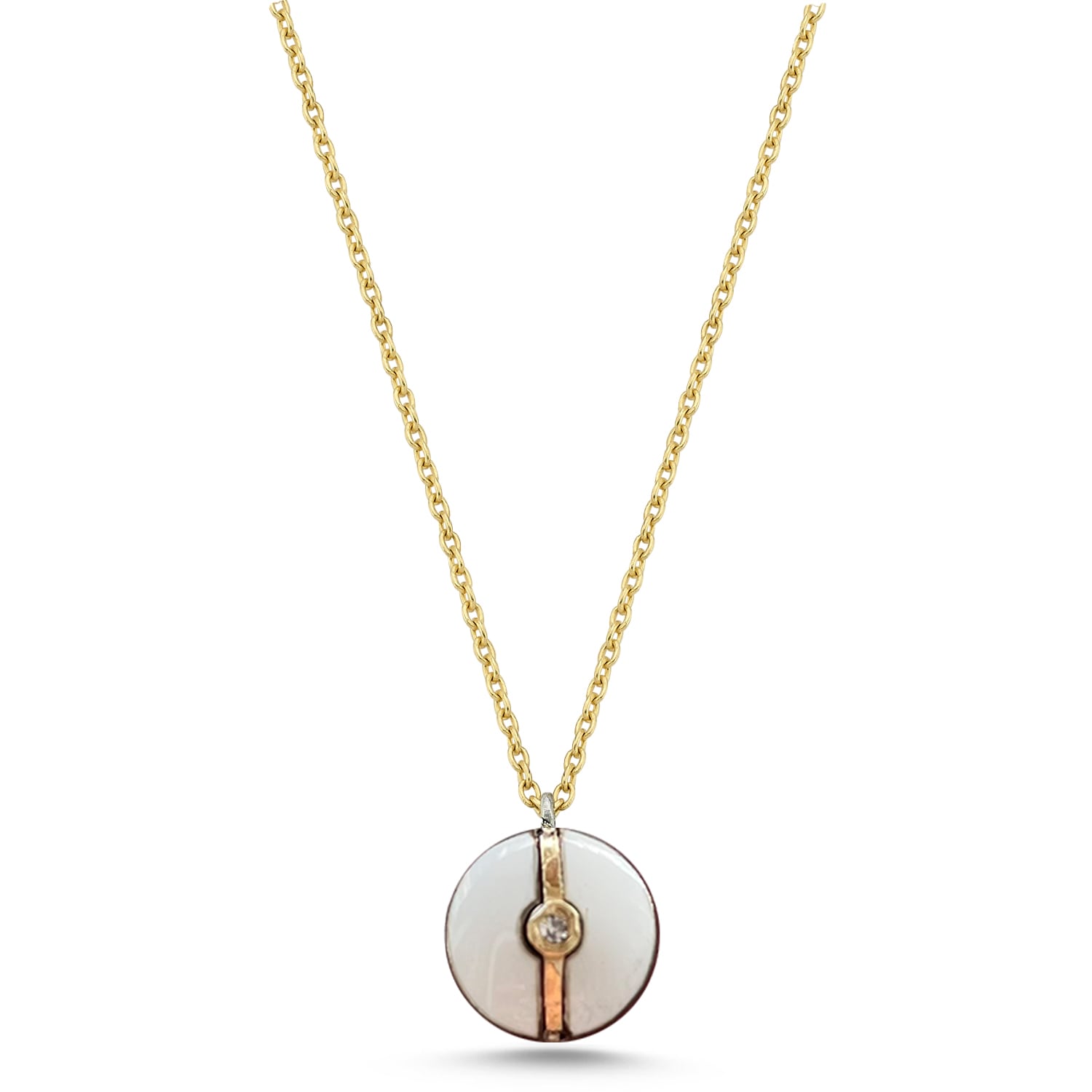 Ecce | Artisan Diamonds Women's Enamelled Mini Diamond Buttons 14k Yellow Solid Gold Necklace - White