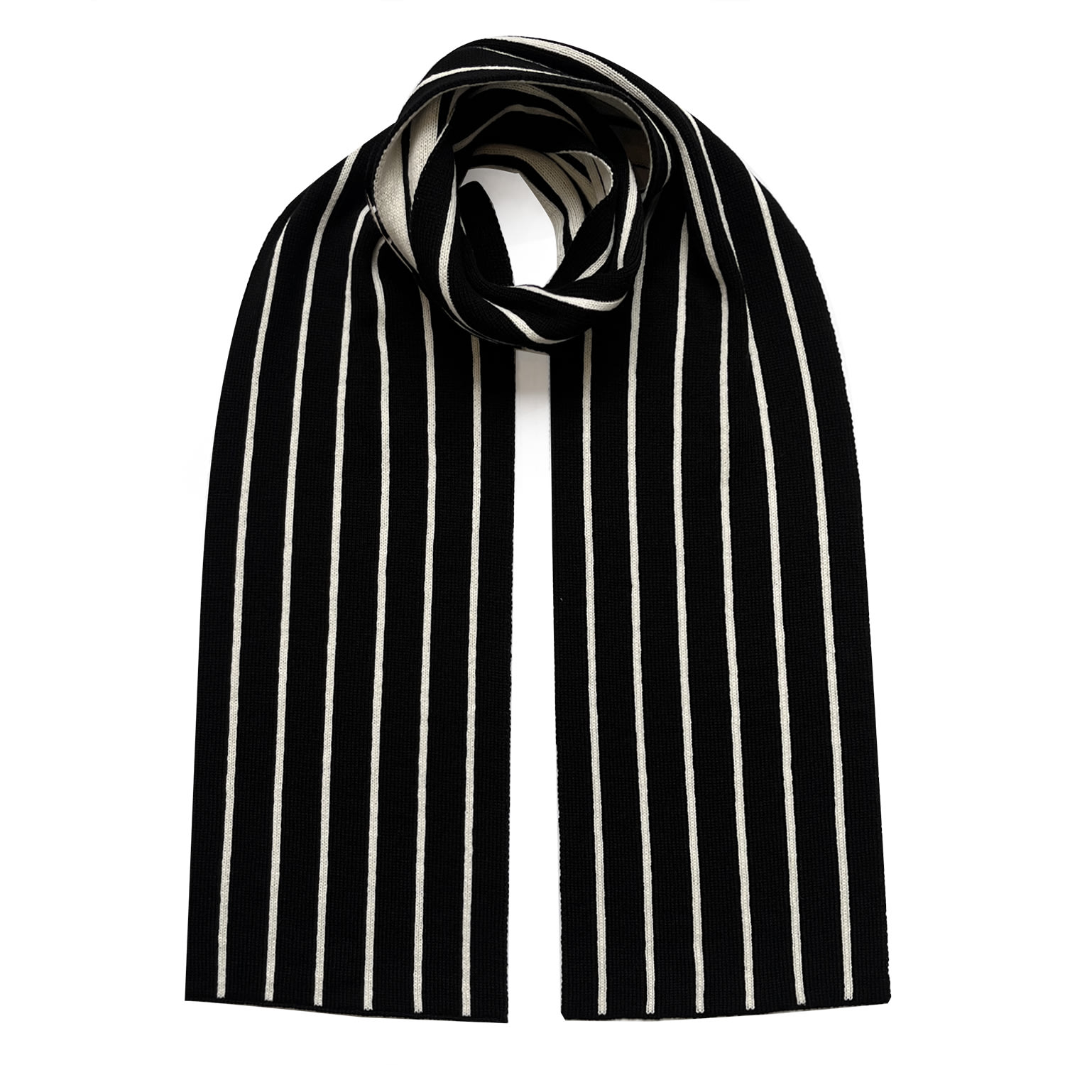 Ingmarson Men's Black / White Thin Stripe Wool & Cashmere Scarf Black In Black/white