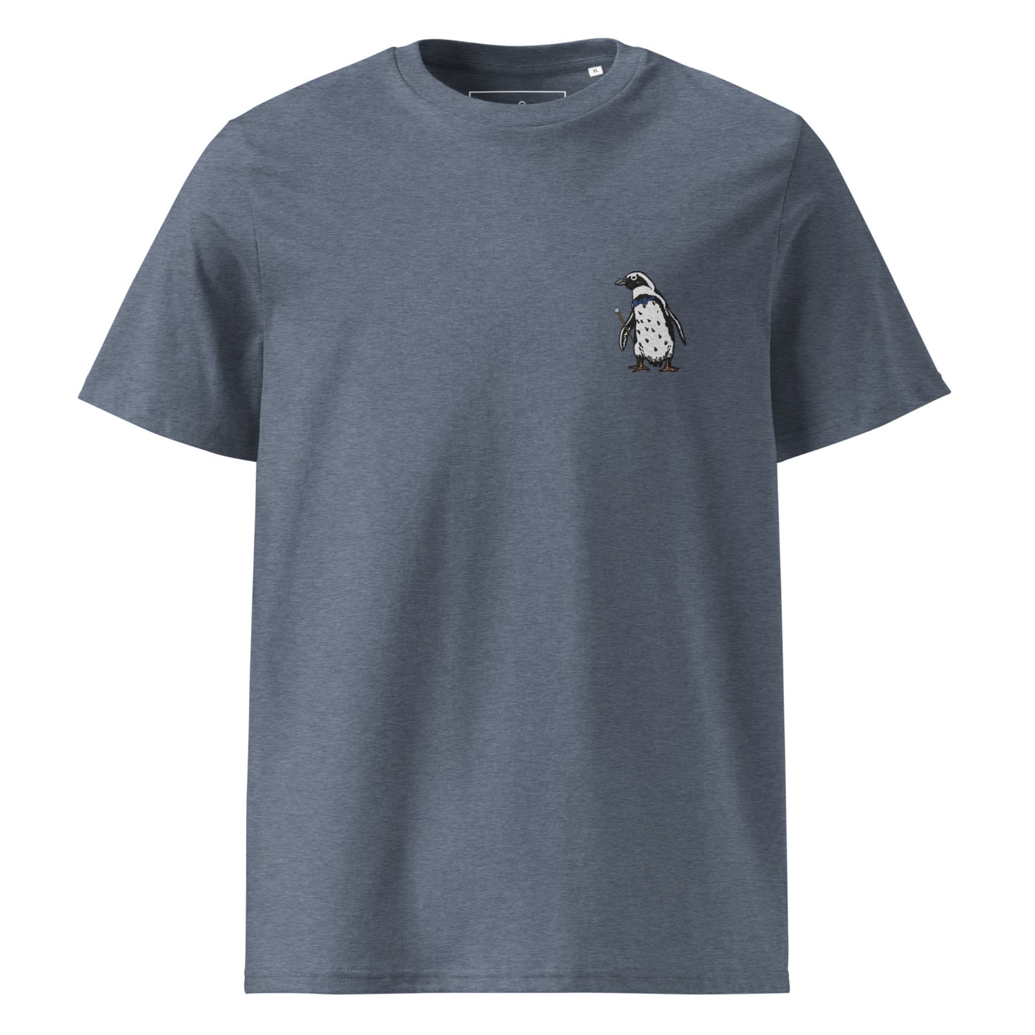 Anchor & Crew Dark Heather Blue Penguin Suit Actual Life Organic Cotton Embroidered T-shirt - Women In Blue