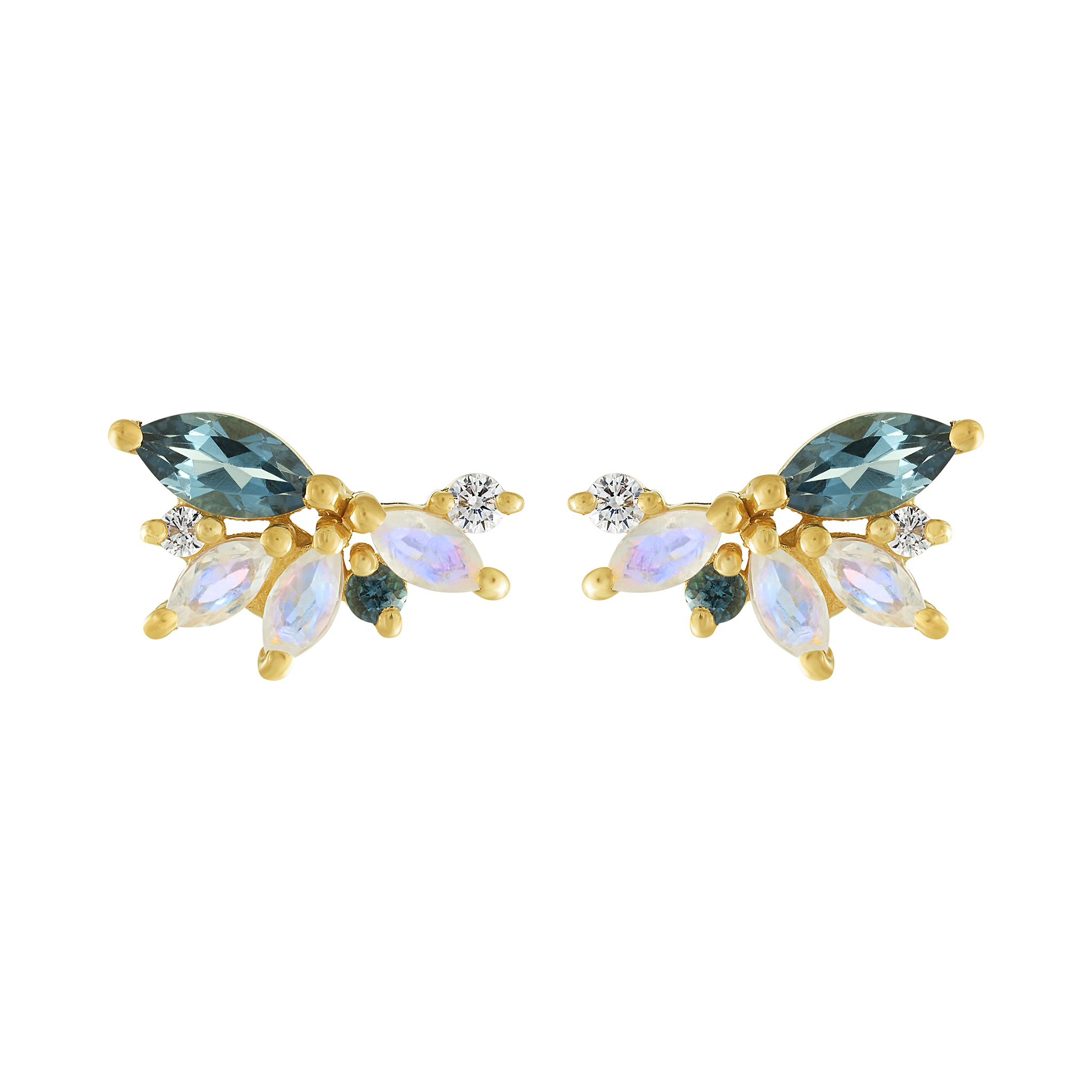 Women’s Gold Rainbow Moonstone & London Blue Topaz Butterfly Studs La Kaiser