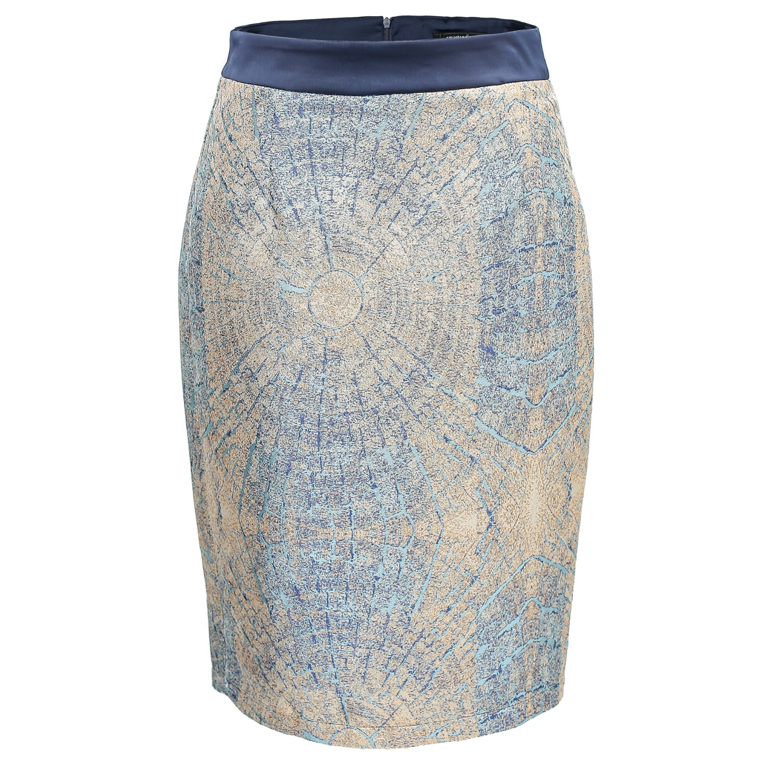 Women’s Blue Bi-Material Brocade Short Skirt Extra Small Smart and Joy