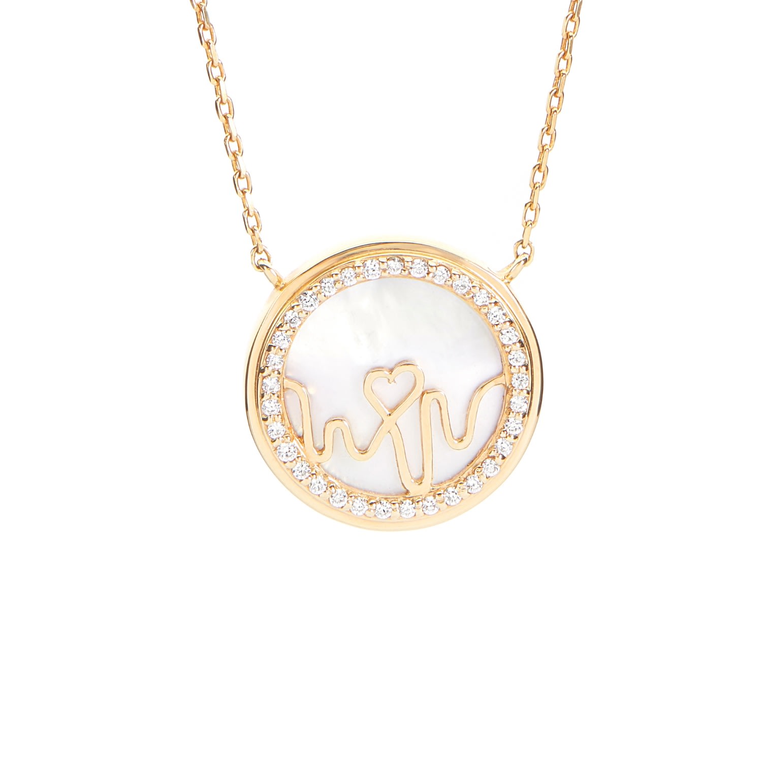 Bloomtine | Earth Angel Hq Women's Loves Frequency™ 18k Solid Gold Natural Diamond & Mother Of Pearl Heartbeat Necklace In Gold
