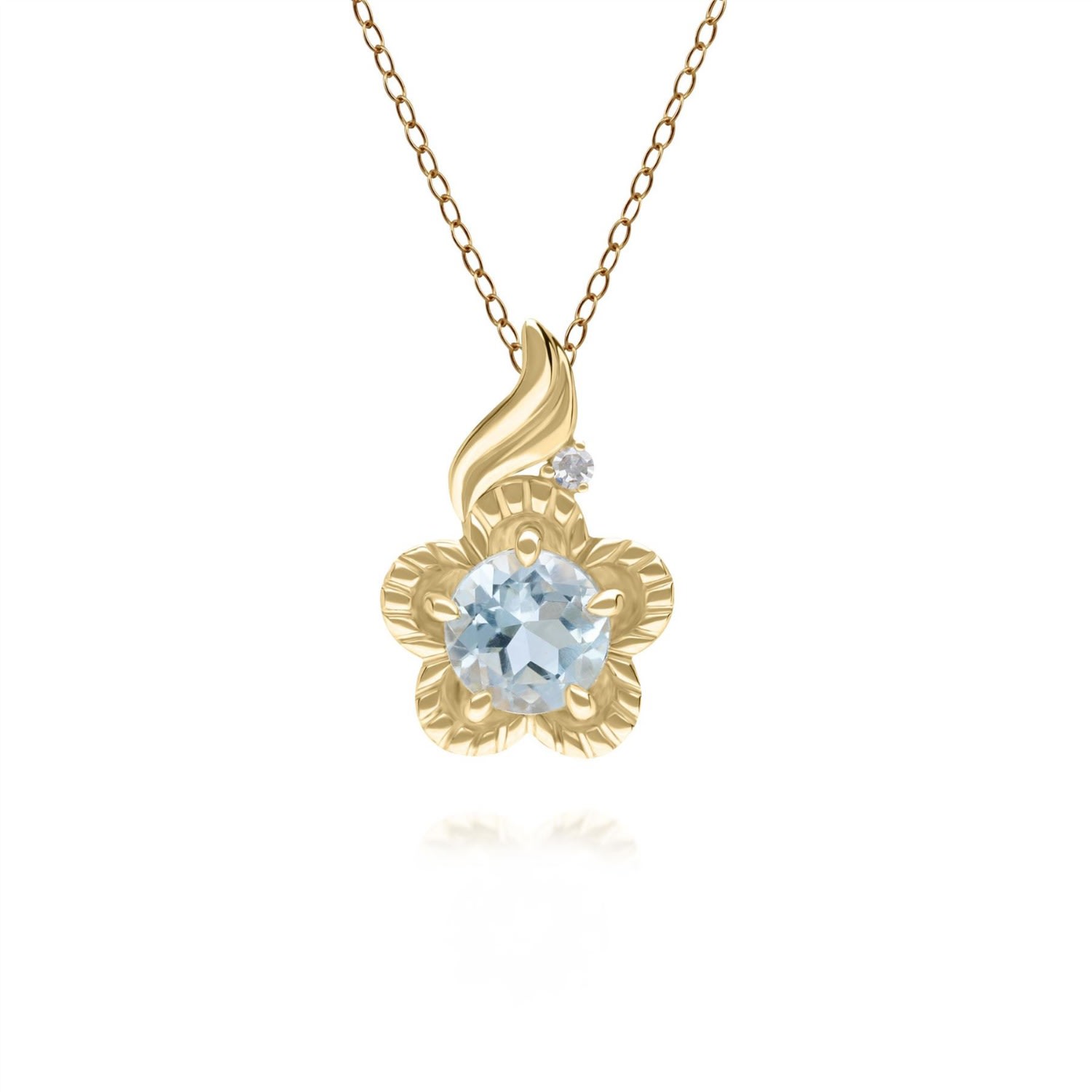 Women’s Gold / Blue Floral Round Topaz And Diamond Necklace In Yellow Gold Gemondo