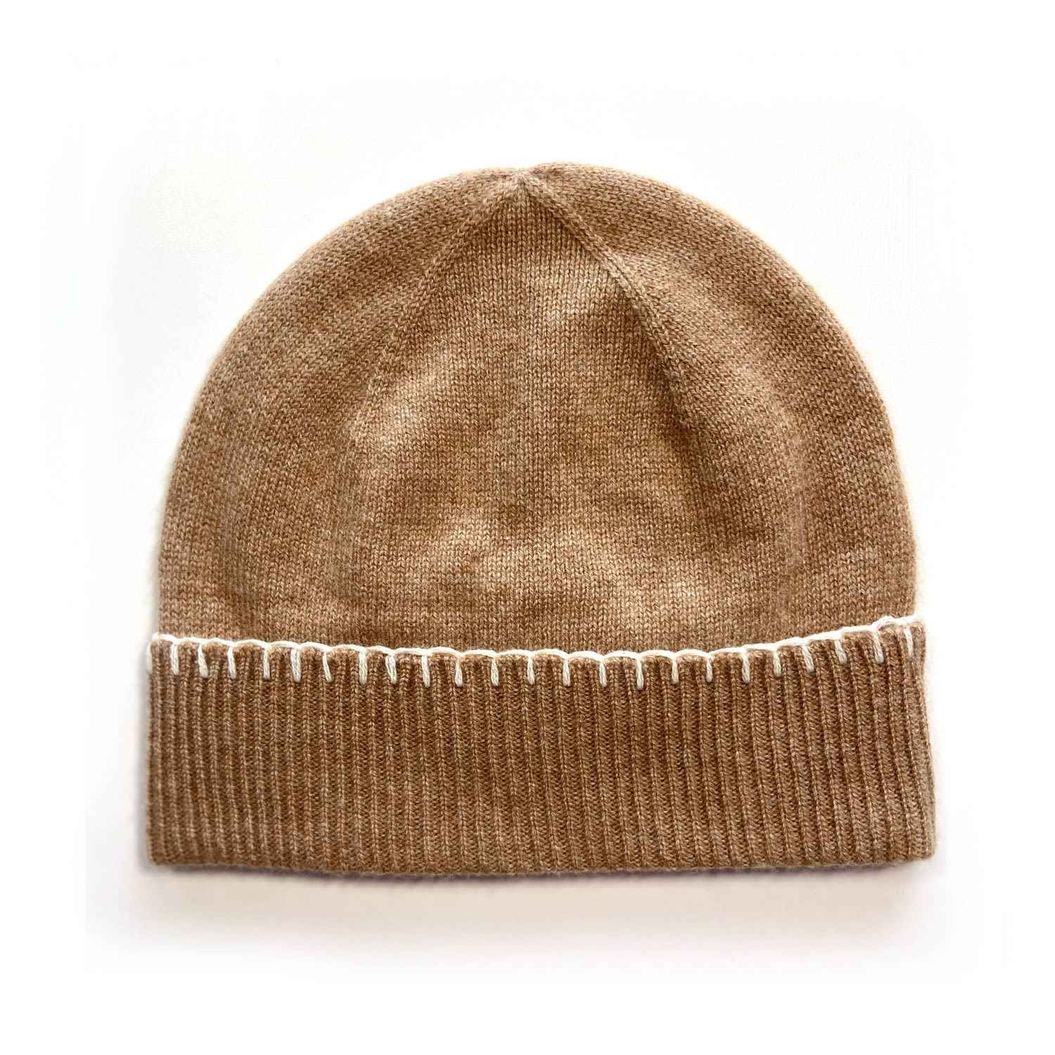 Women’s Brown Porto Cashmere Beanie With Hand Stitch Embroidery In Camel One Size Cheeky Goats