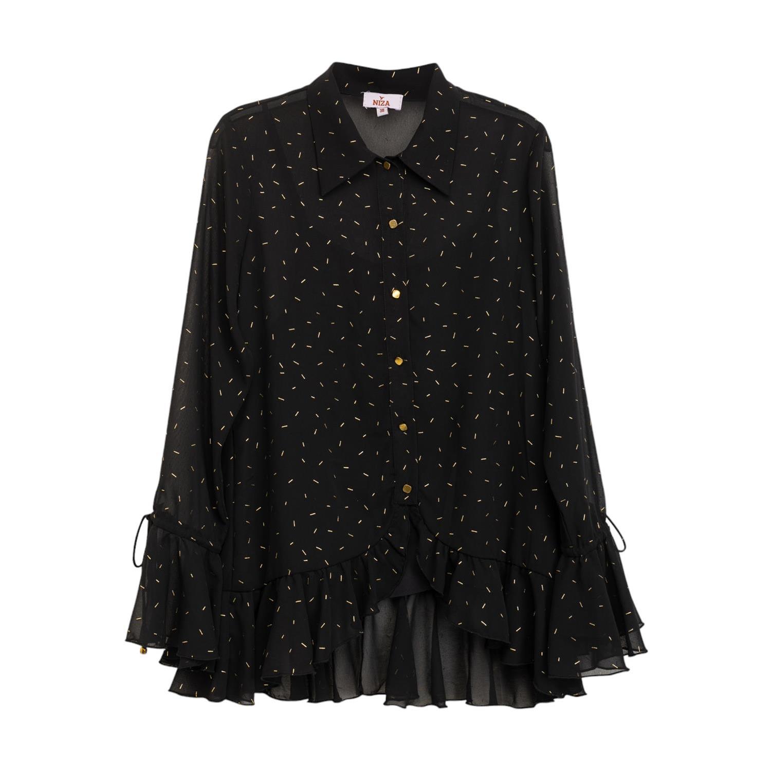 Women’s Black Long Sleeve Shirt With Lurex Frill Large Niza