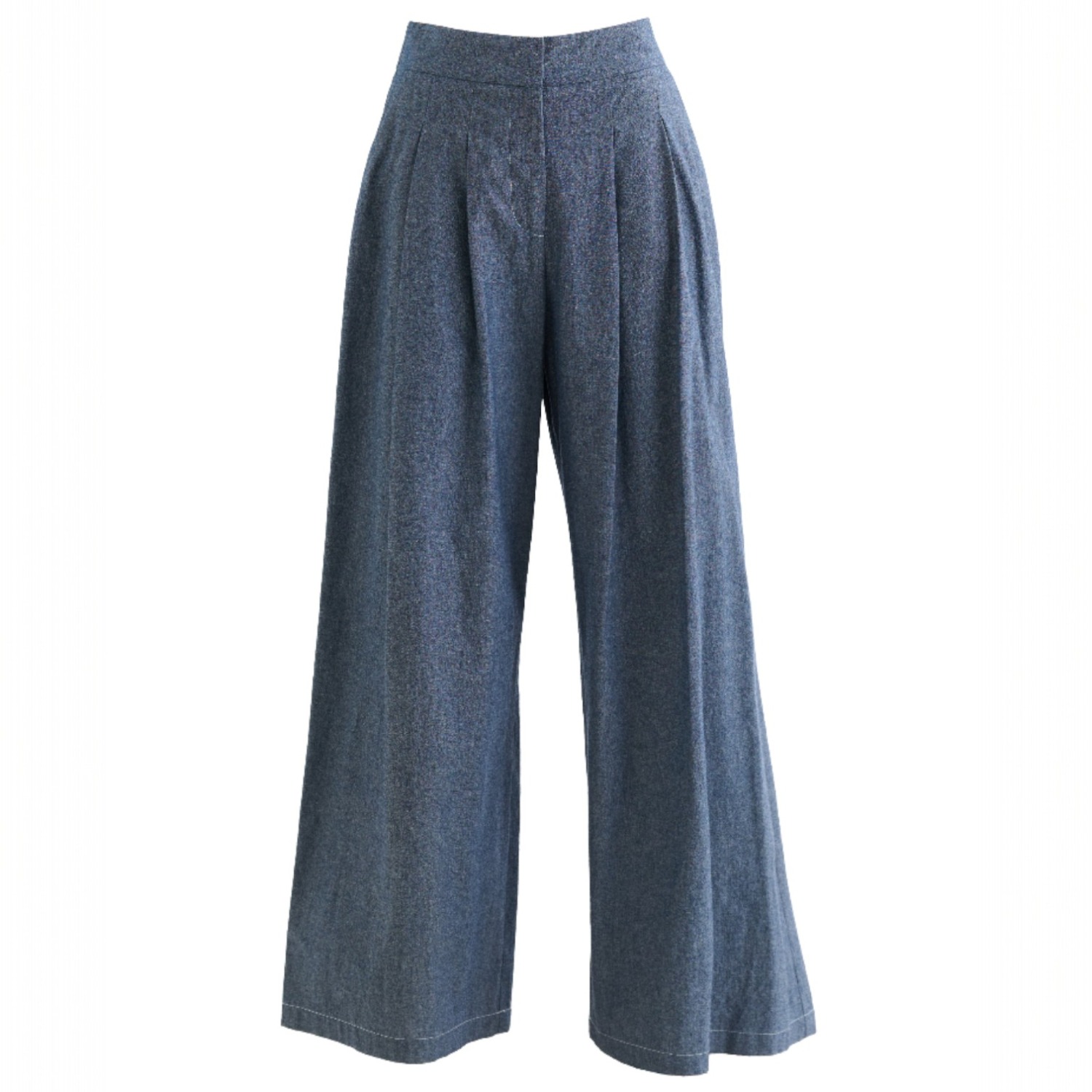 Louche Women's Tyler Chambray Wide Leg Trouser - Dark Grey In Gray