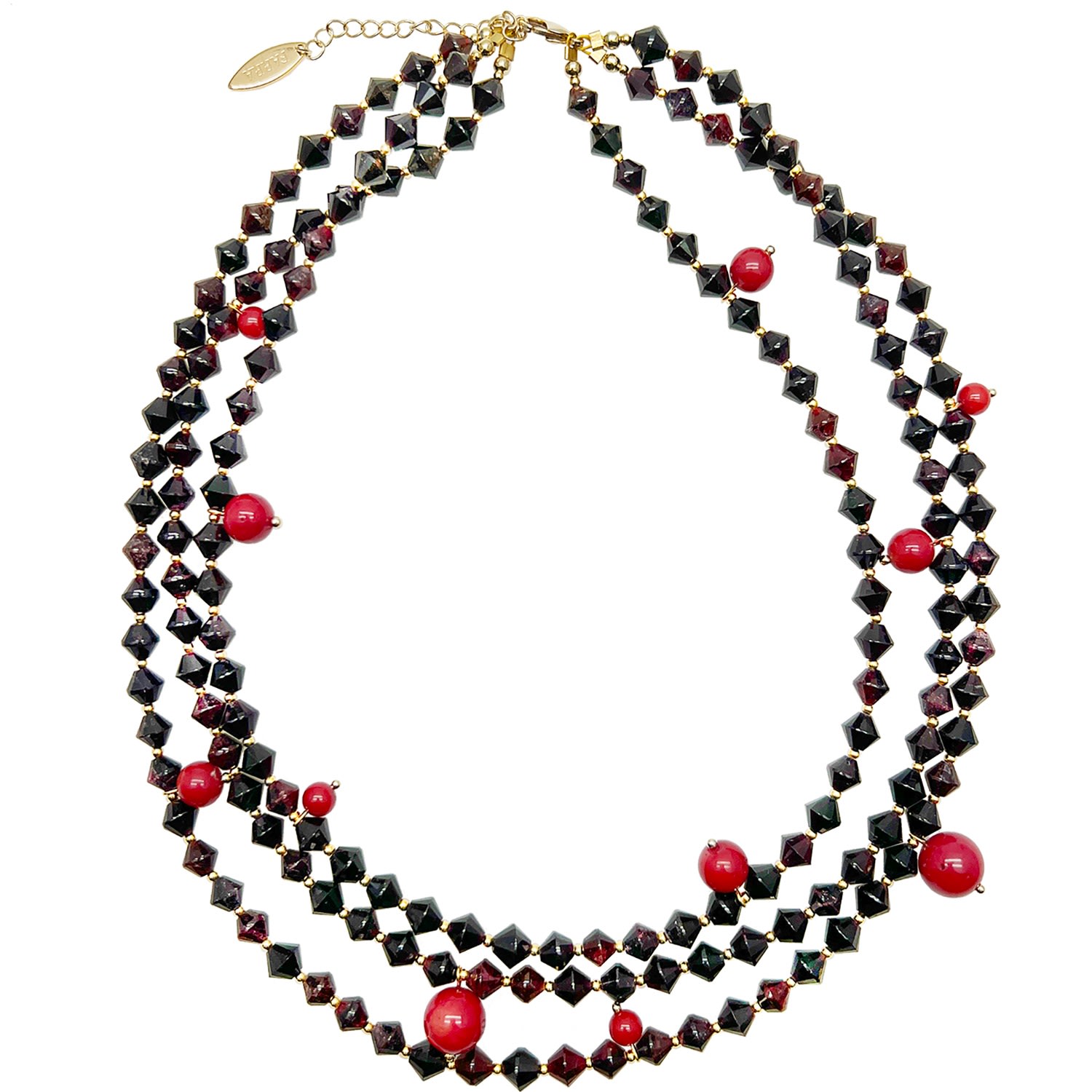 Women’s Black / Red Multi-Layers Garnet With Red Coral Statement Necklace Farra