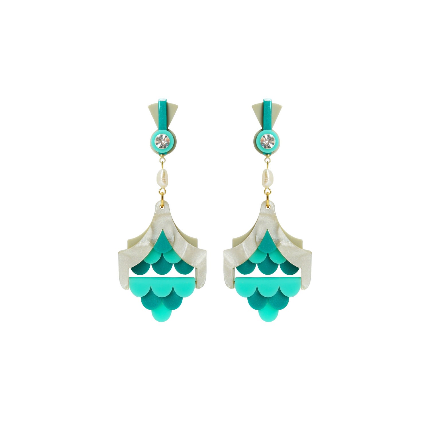 Gissa Bicalho Women's Handmade Earring Scales Turquoise Green