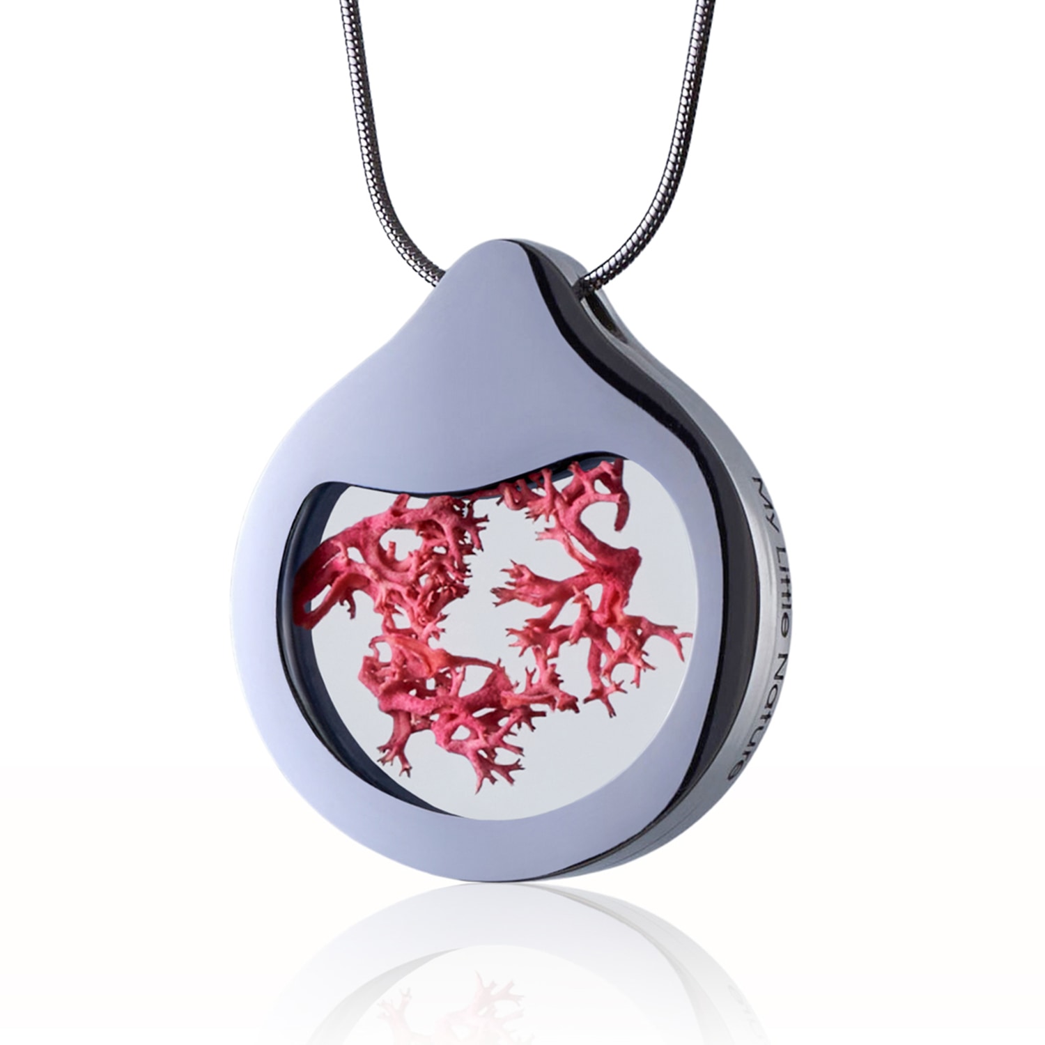 My Little Nature Women's Pink / Purple / Silver Statement Drop-shaped Stainless Steel Necklace With Natural Pink Moss