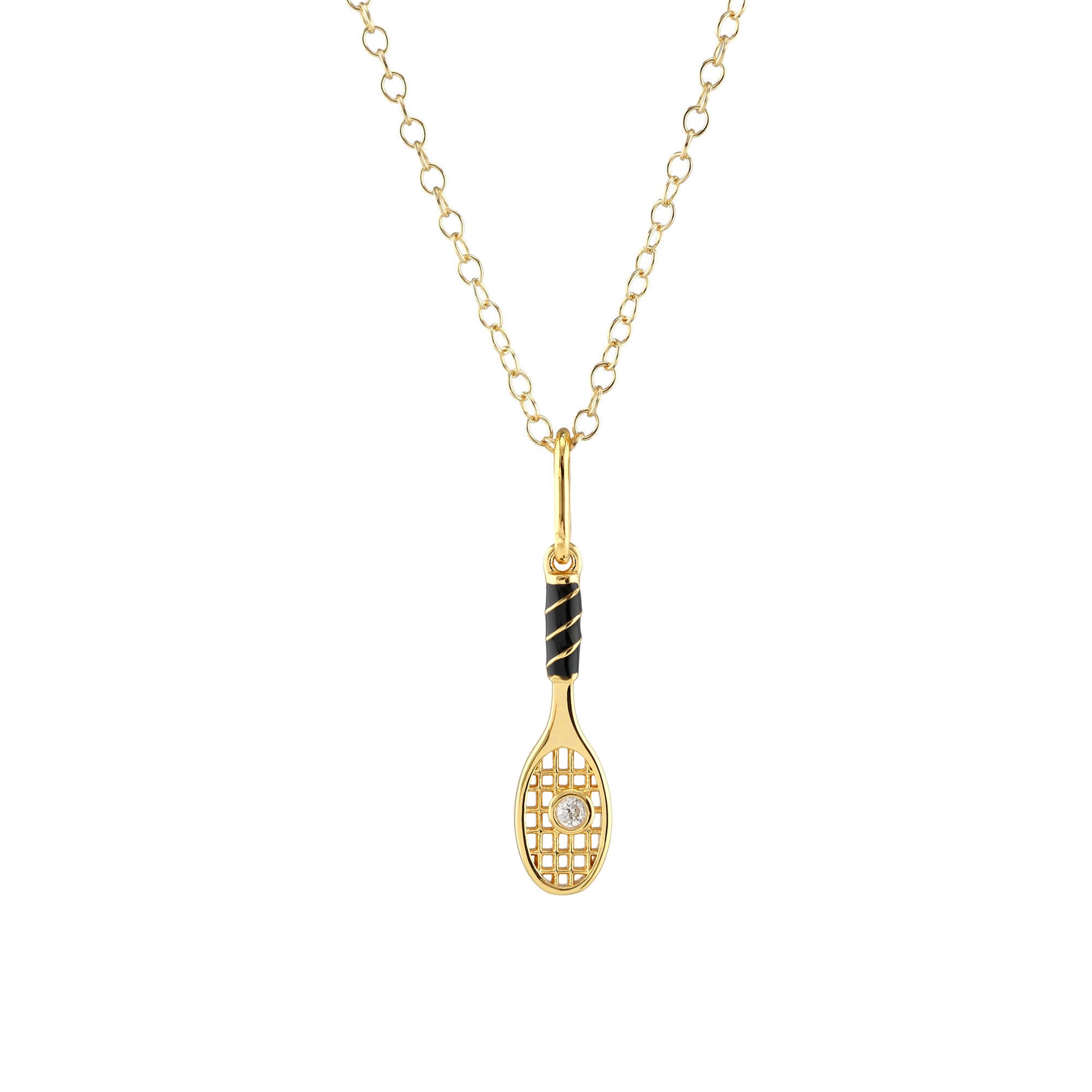 Women’s Tennis Racket Enamel Charm Necklace Gold Vermeil Kris Nations