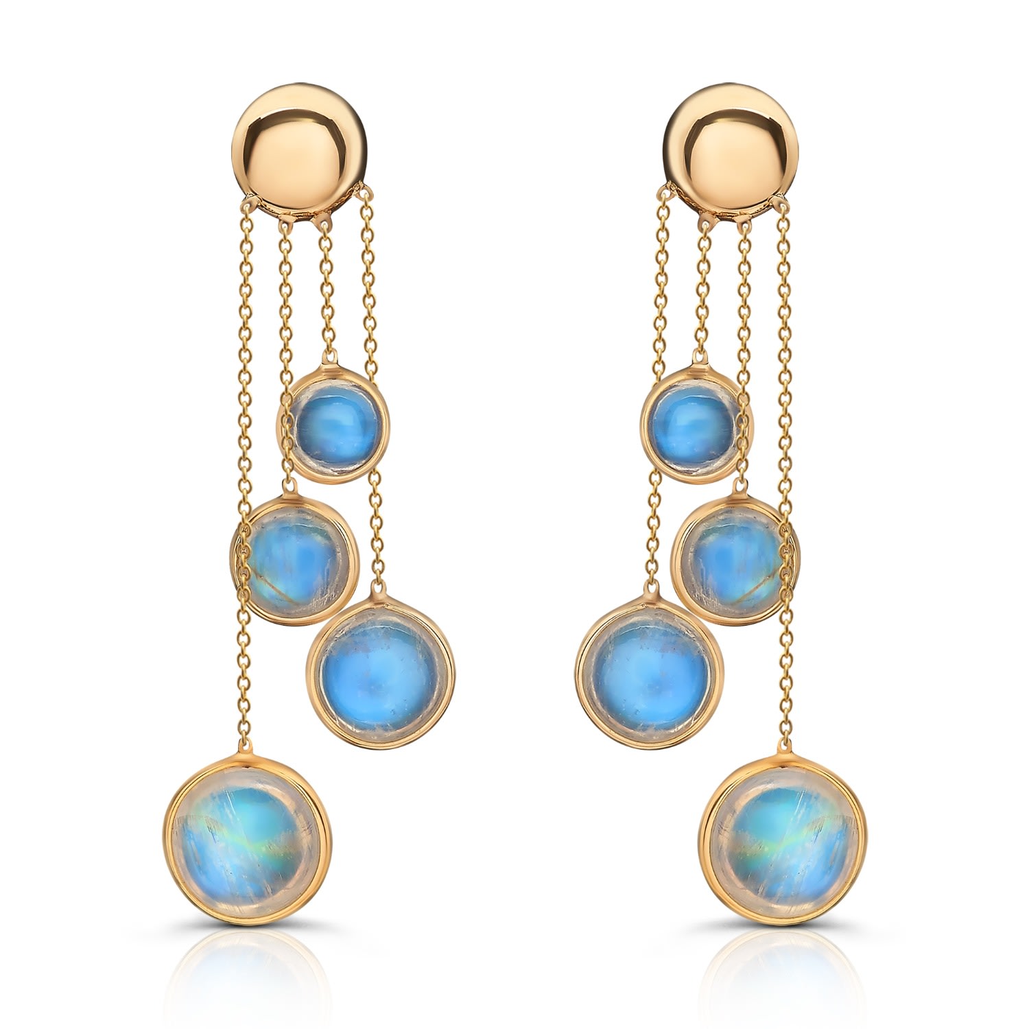 Women’s White Rainbow Moonstone Earring In 18K Yellow Gold Tresor Collection