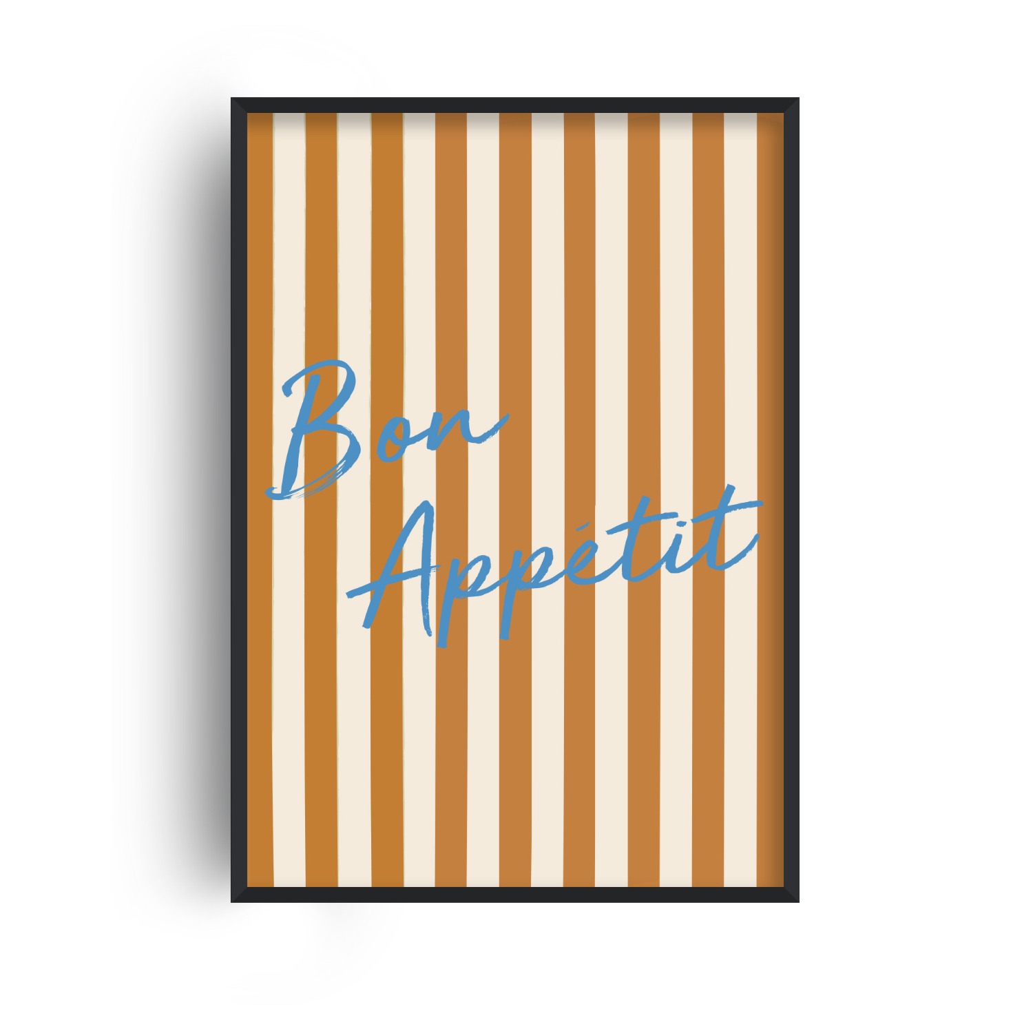 Fanclub Blue / Brown Retro Striped Bon Appetit Kitchen Art Print In Multi