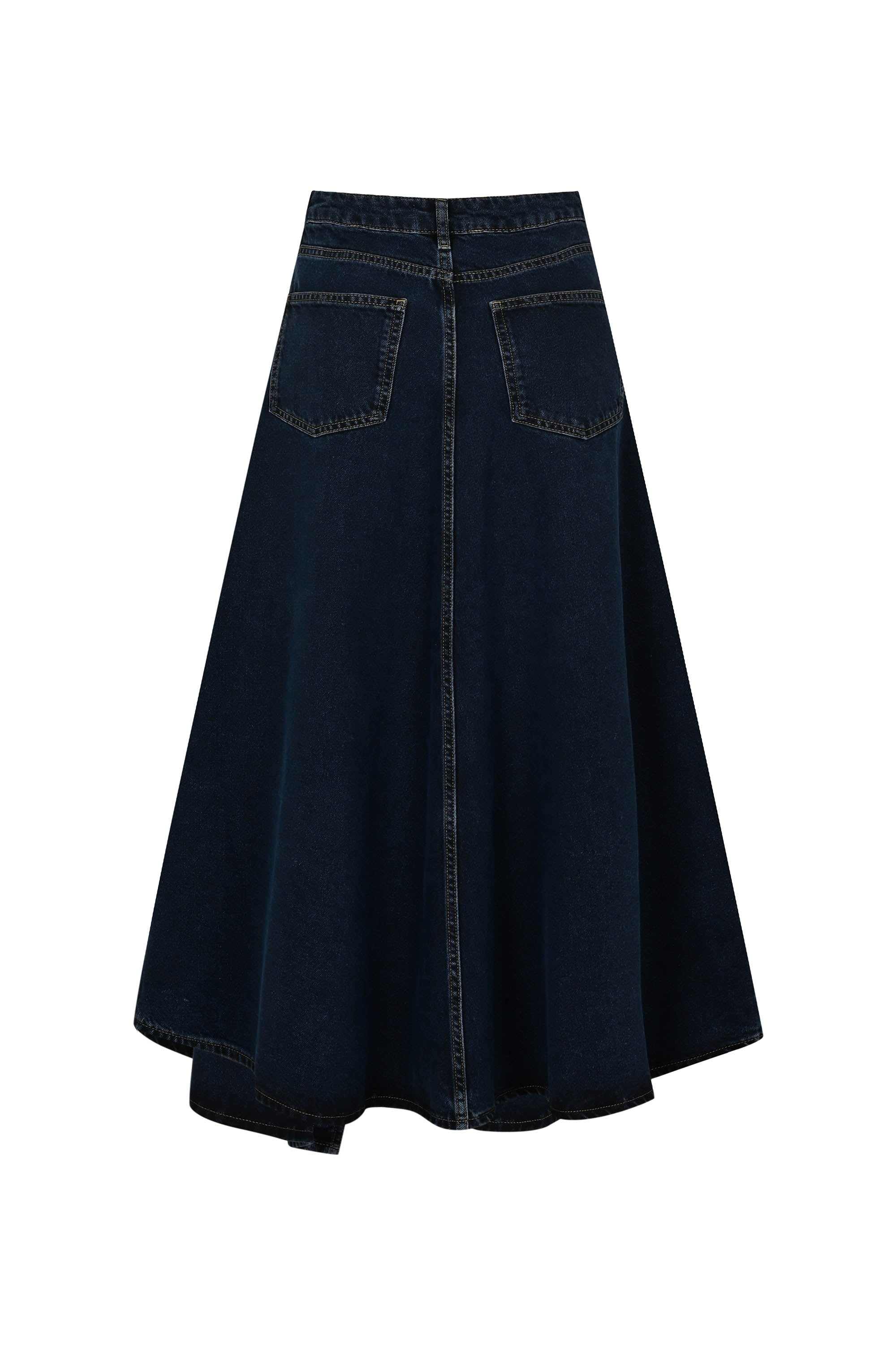 Denim Maxi Skirt With High Slit - Dark Indigo | GOC DENIM | Wolf