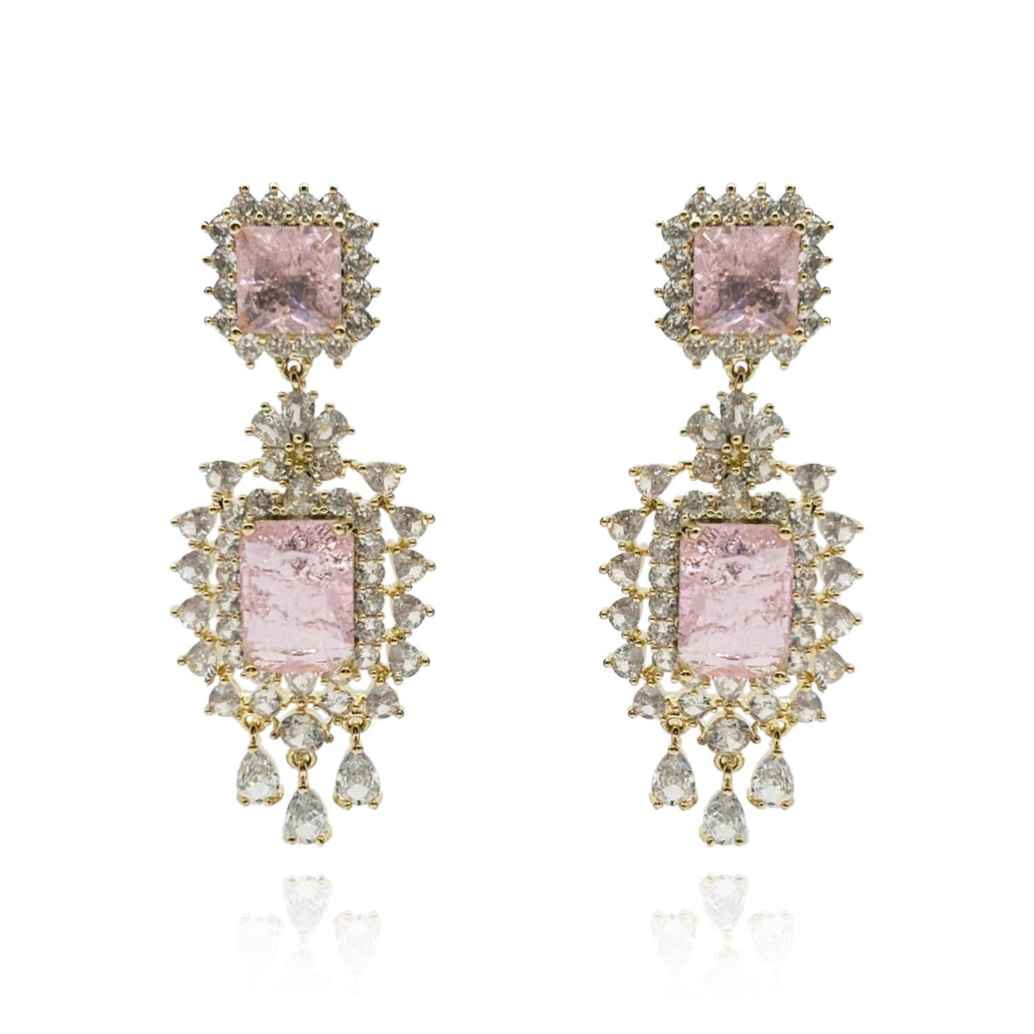 Women’s Pink / Purple Pink Diamond Crystal Drop Clip-On Earrings Michael Nash Jewelry